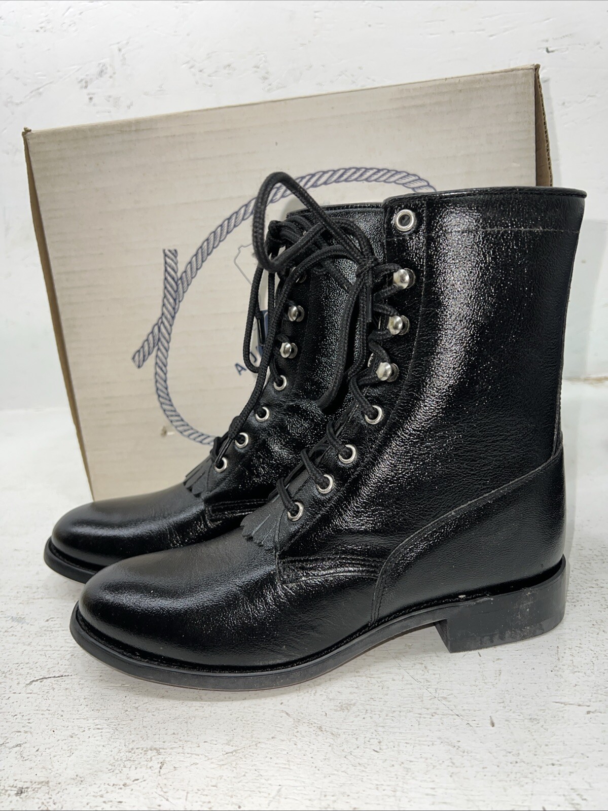 New Women’s Black A Jama Product Lace Up Cowboy Boots. 5110G 6.5 6 1/2. 18-10