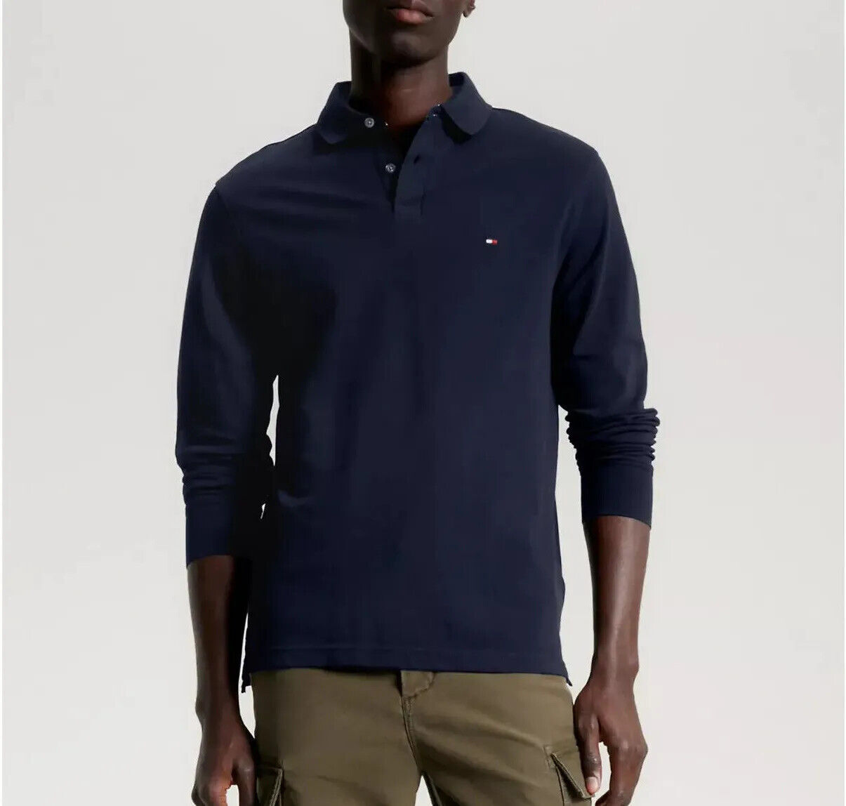 Tommy Hilfiger Mens Regular Fit Solid Stretch Cotton Mesh Long Sleeve Polo Shirt