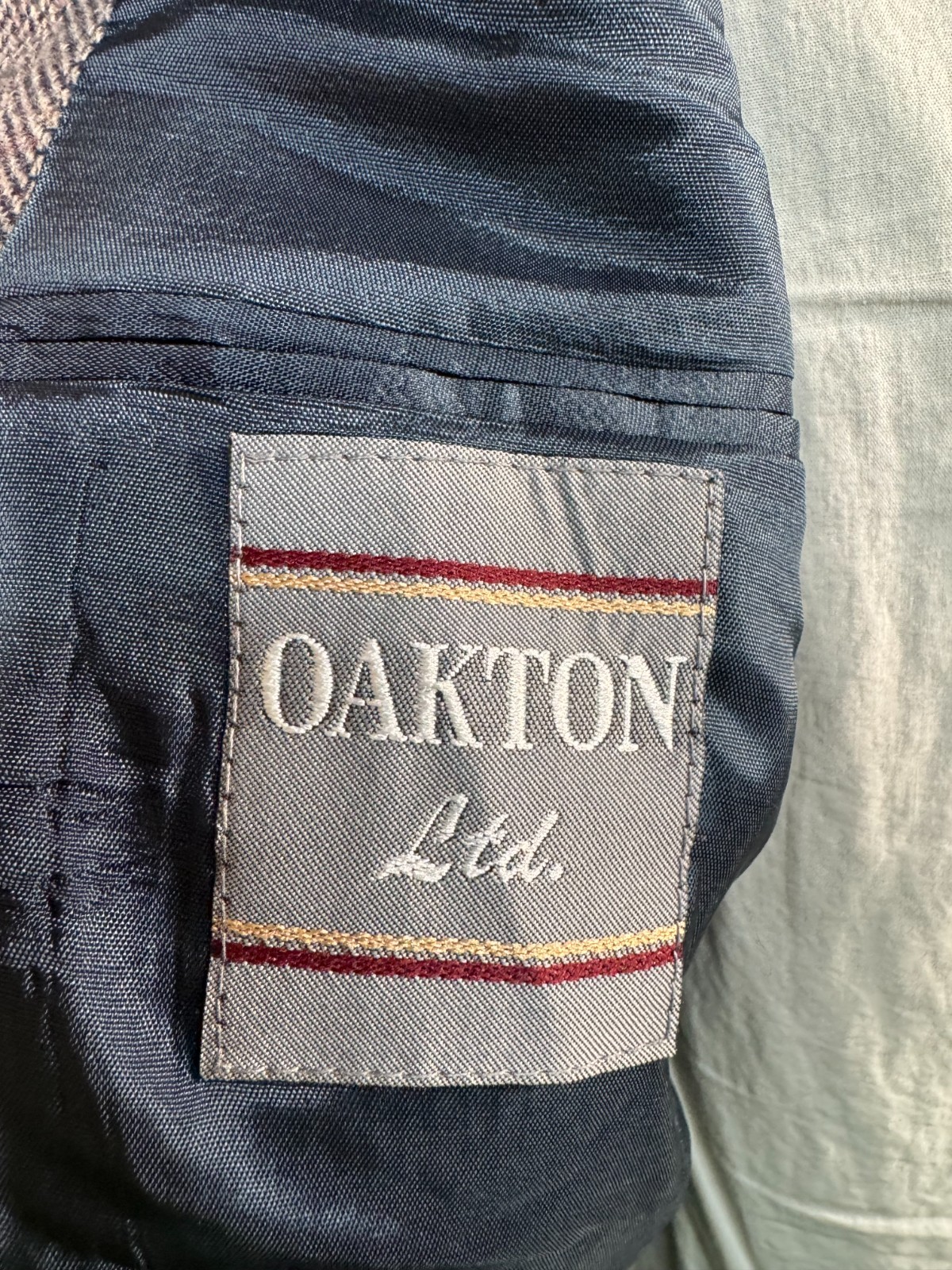 OAKTON LTD. Mens Gray TWEED Wool BLUE-HERRINGBONE Blazer Sport Coat Jacket 40R