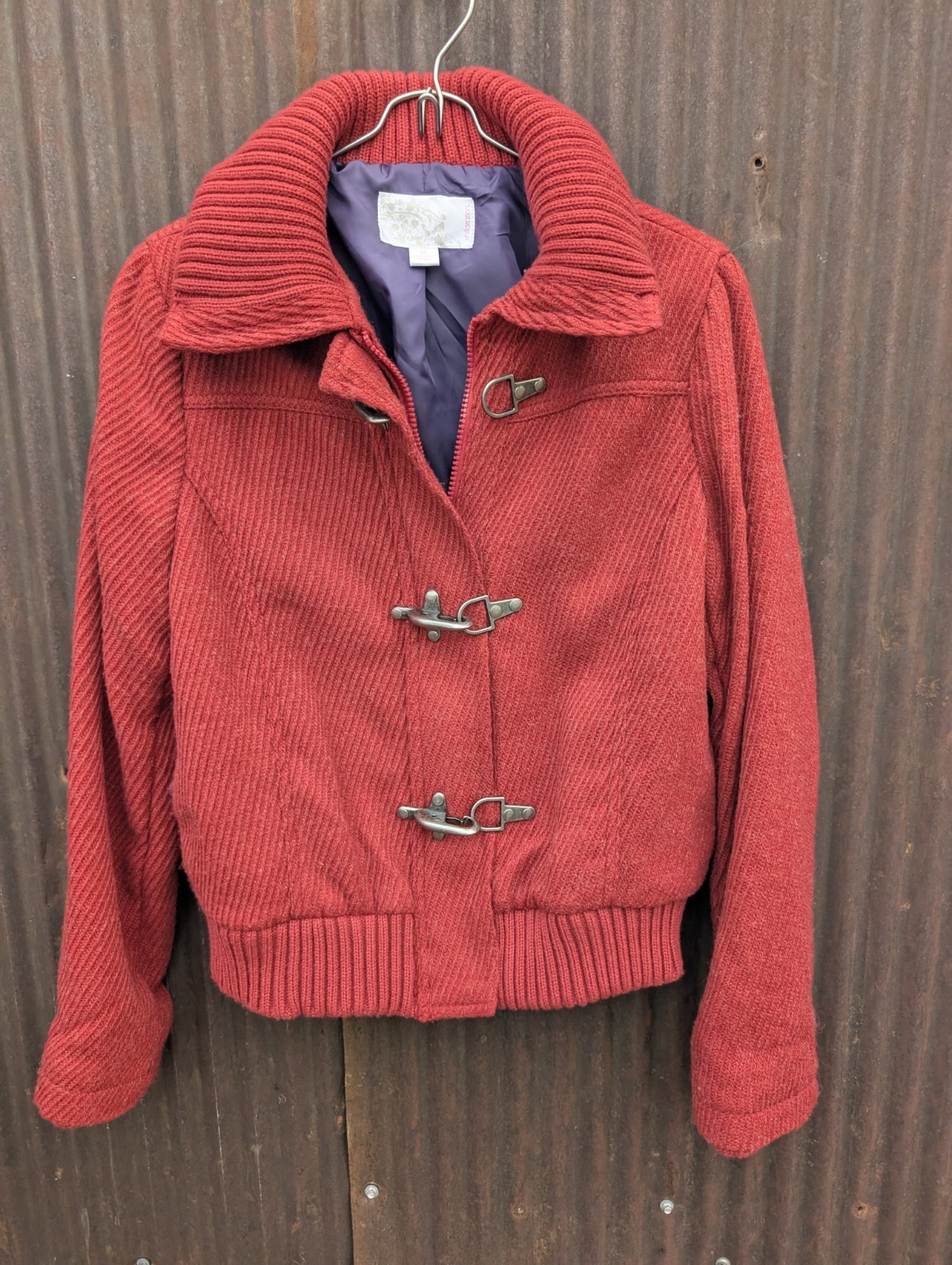 Vintage Y2K Xhilaration Knit Bomber Jacket Medium Red Toggle Buckle Nautical