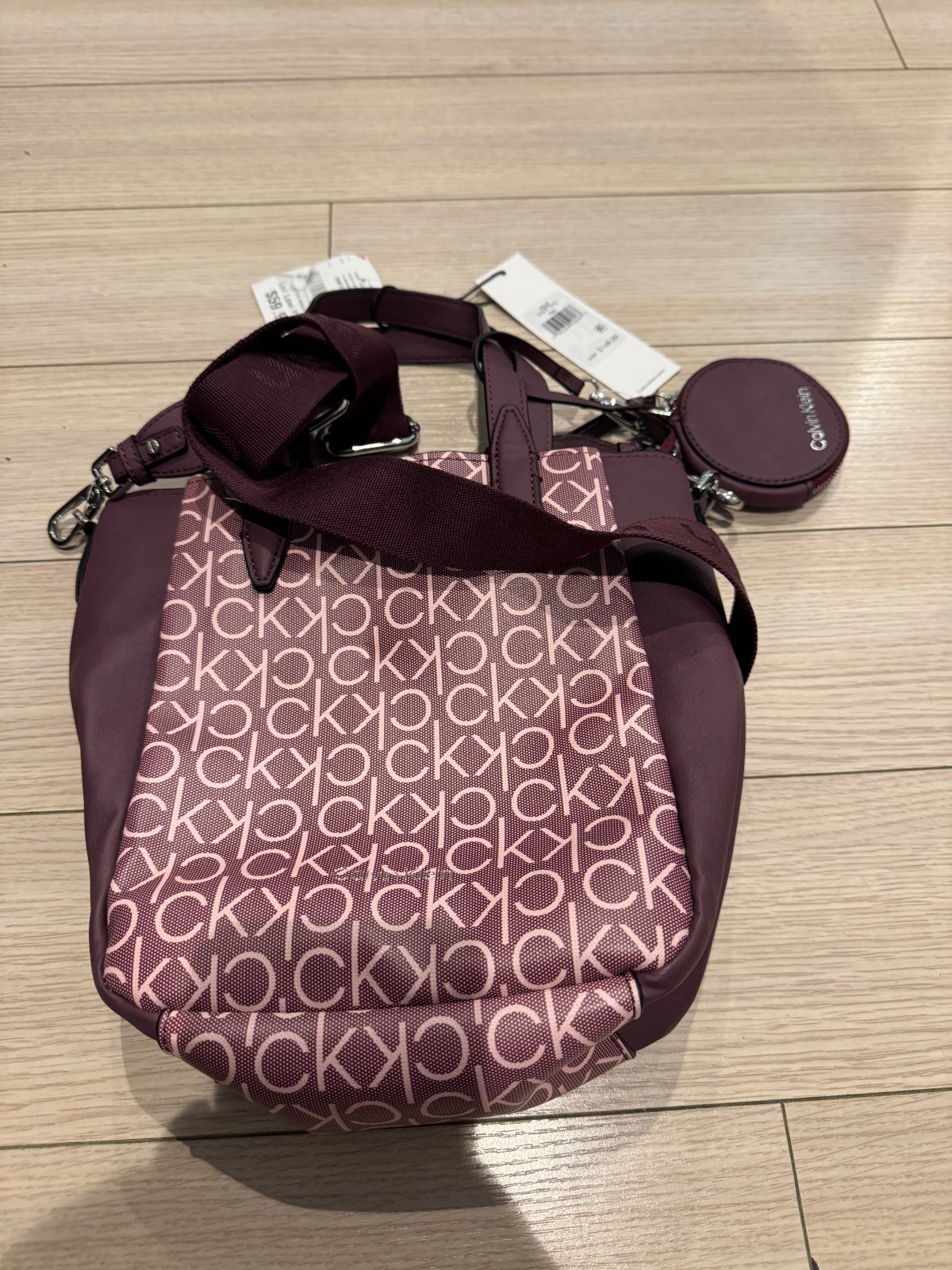 Calvin Klein Mille Monogram Satchel Bag Plum Purple Pink Convertible NWT MSRP