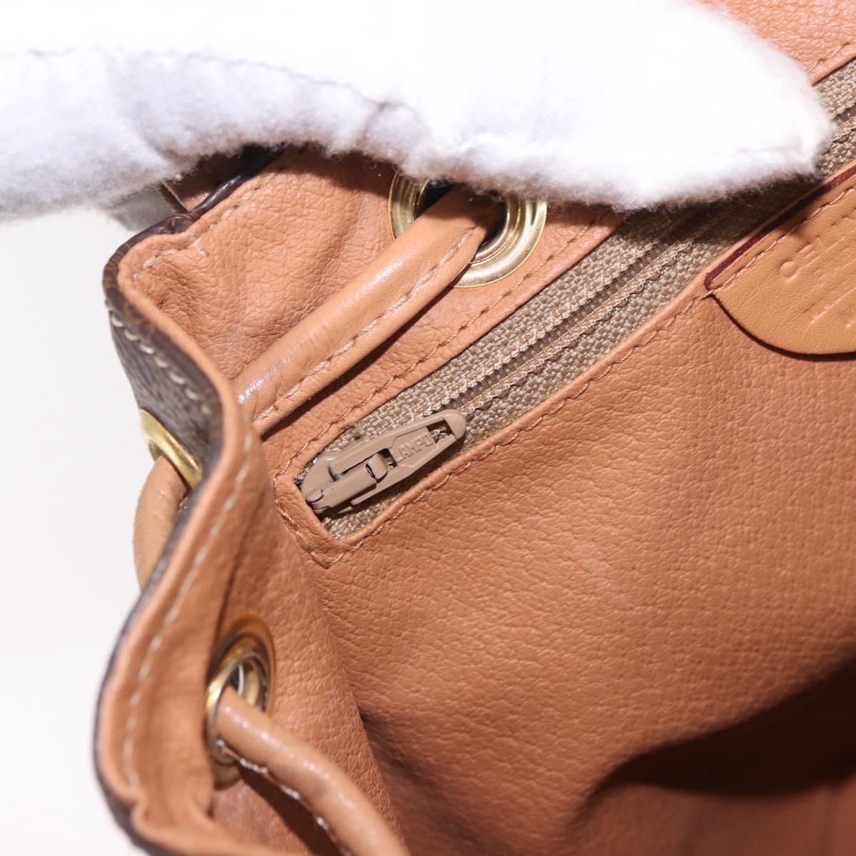 CELINE Macadam Canvas Backpack PVC Leather Brown Gold Auth 186101A