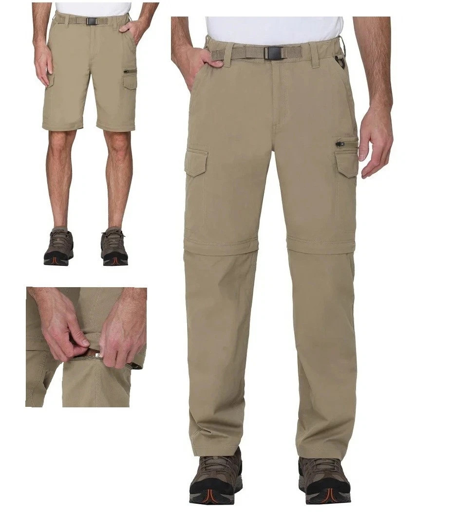 B.C. Clothing Men’s Convertible Stretch Cargo Short / Pants, Tan, Size M X30
