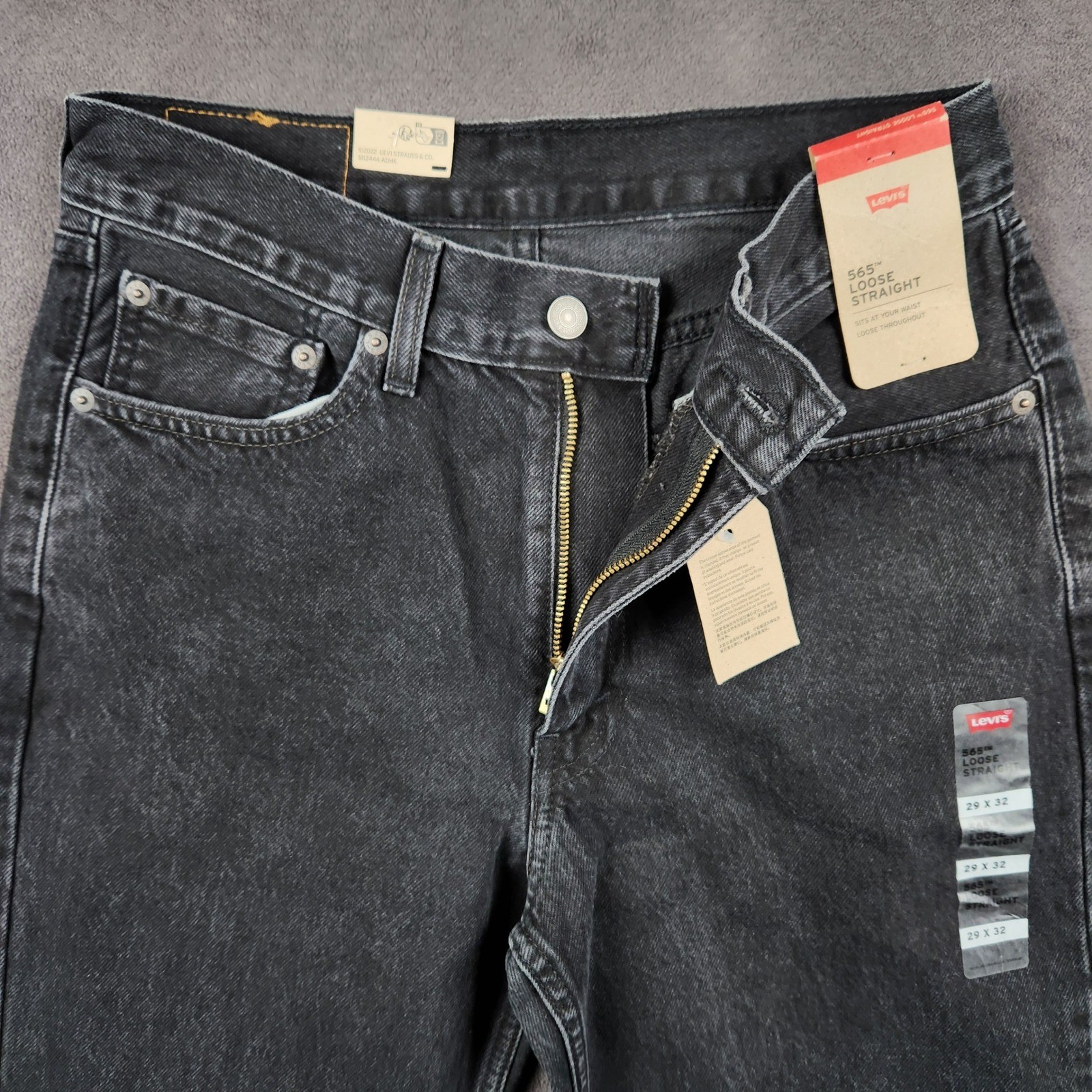 Levis 565 Jeans Mens 29×32 Faded Black 97 Loose Straight Denim A7221-0005 NEW