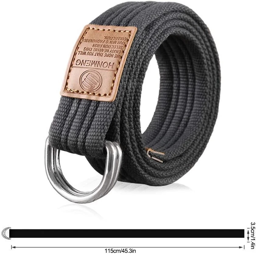3 Pack Canvas Web Belts 1.25″ Wide Double D-ring Buckle for Men, Adjustable…