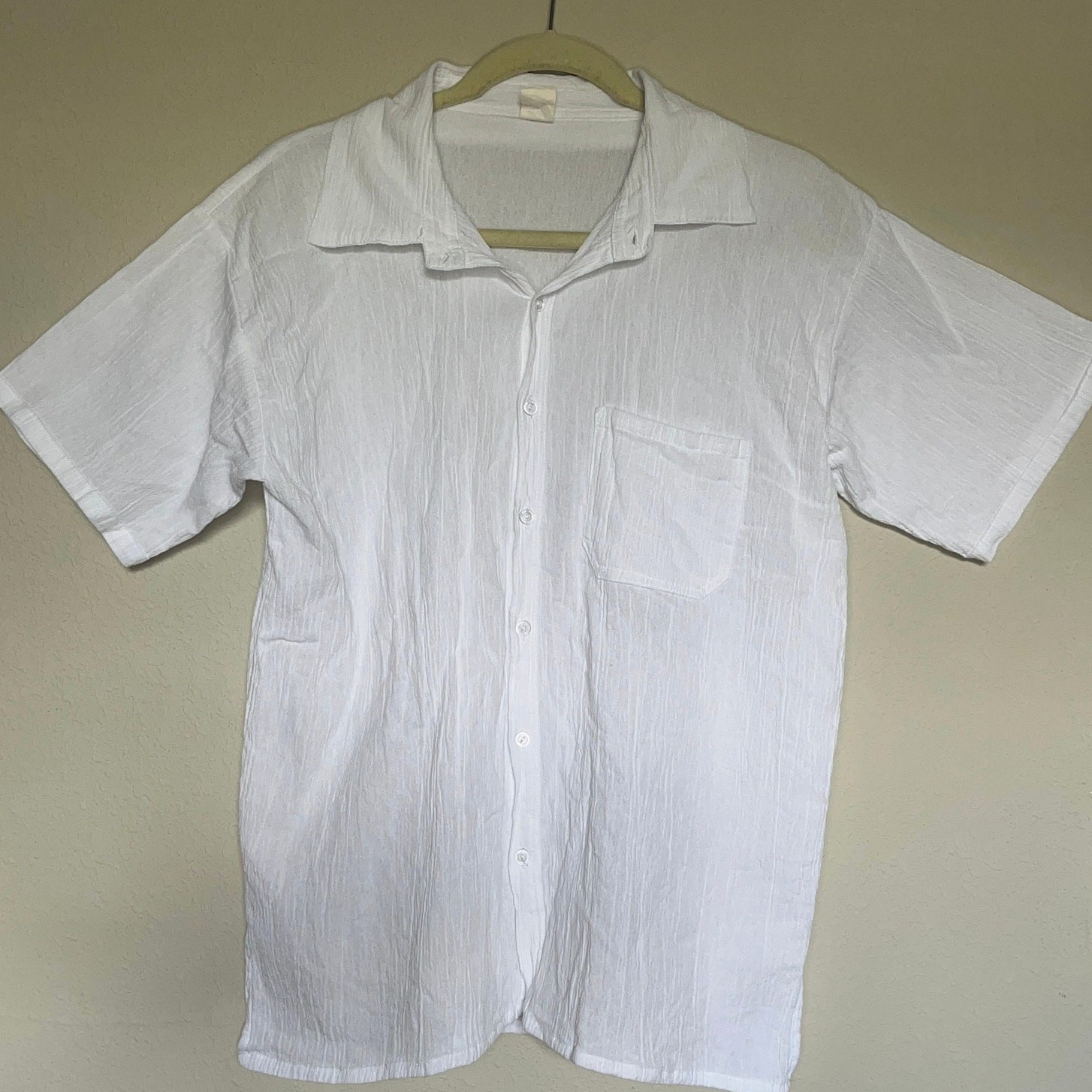 100% Cotton Gauze White Short Sleeve Button Down Top Women Large Coastal Resort