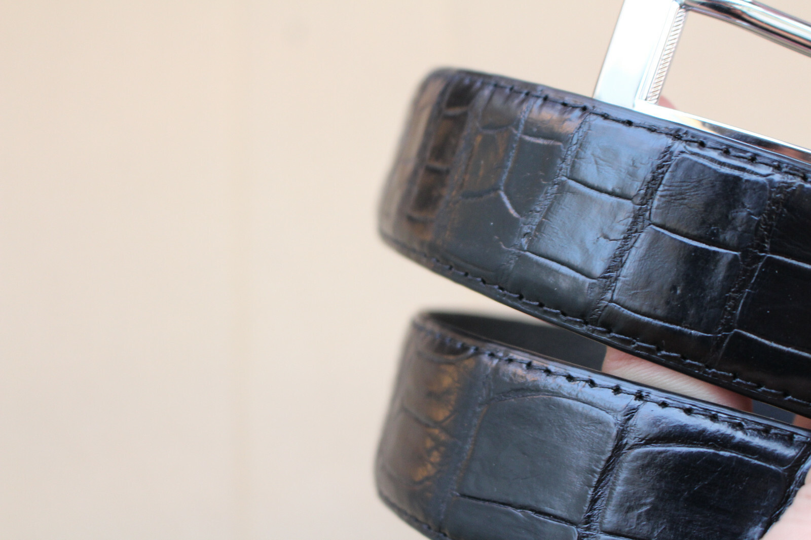 W 1.3 inch – Black Genuine Crocodile Belly Leather Skin Men’s Belt