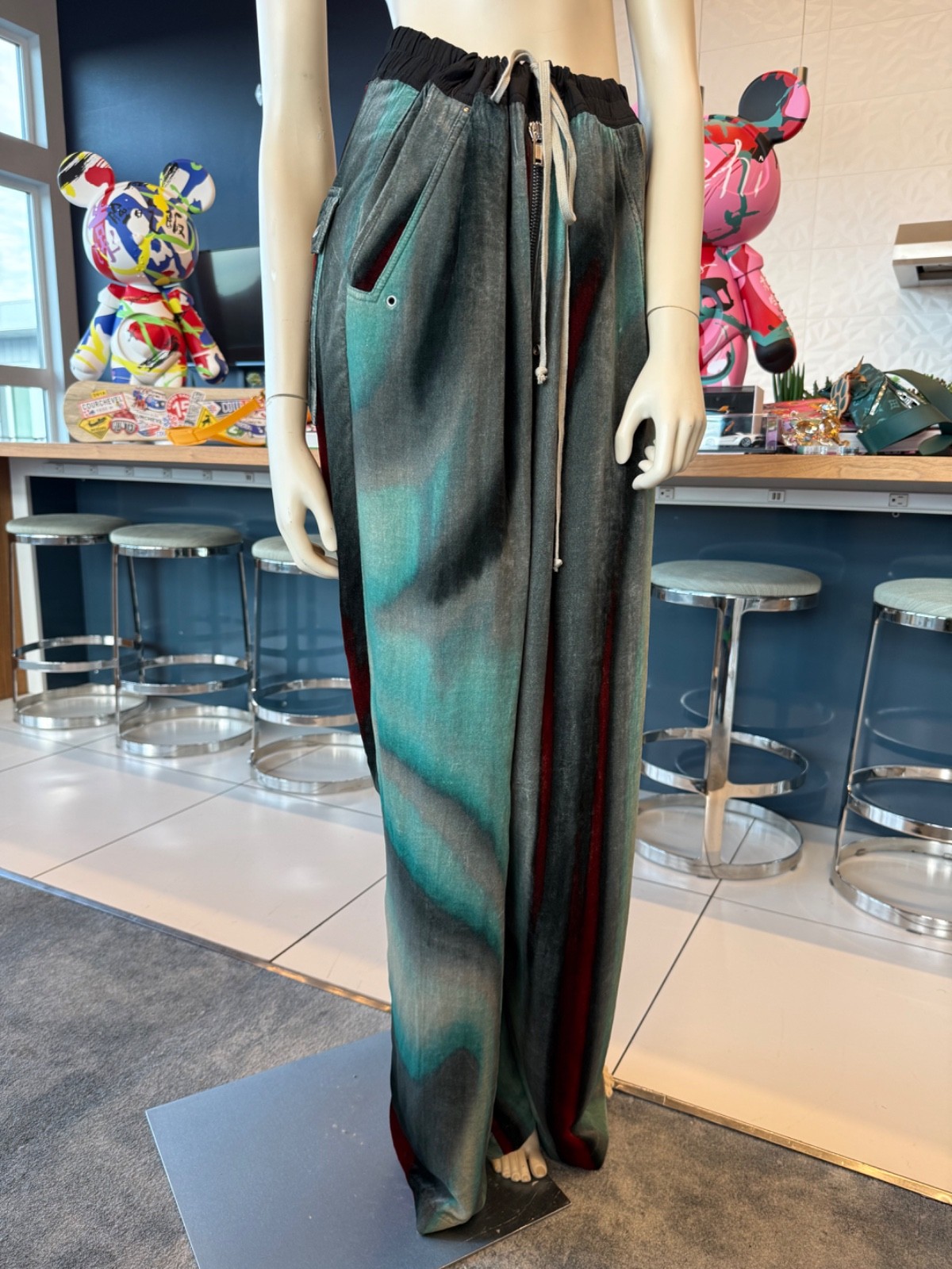 Extremely Rare Rick Owens Velvet Teal Red Wide bottom Pants size IT 52