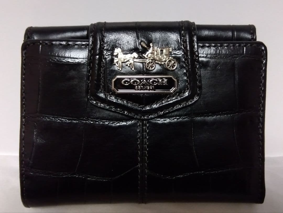 COACH Bifold Wallet Crocodile Embossed Black