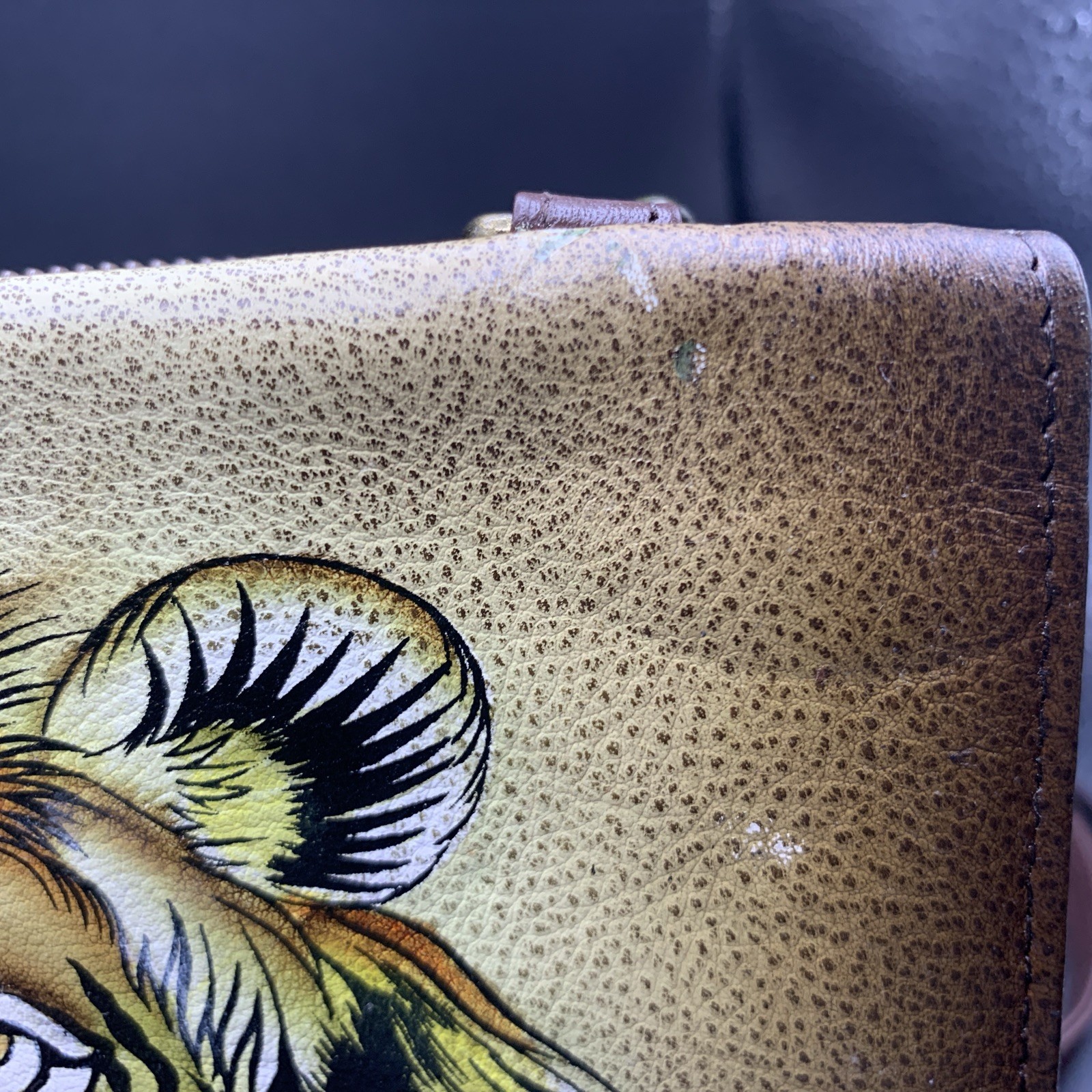 Leather Crossbody Bag Anuschka Lion Tan Bag Remov. Strap Card Slots PLEASE READ