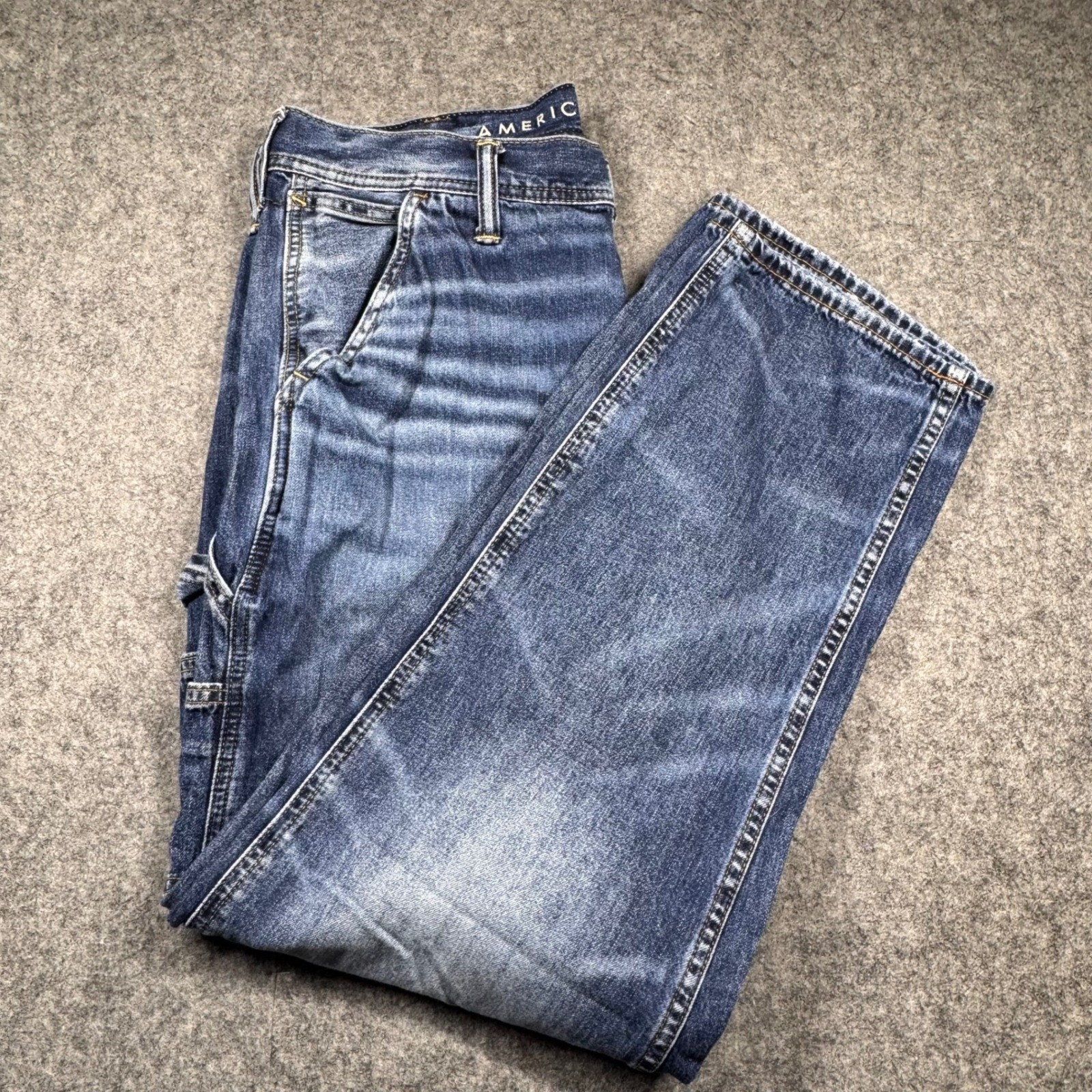 American Eagle Mens Carpenter Jeans 32×32 Medium Wash Blue Relaxed Straight Leg