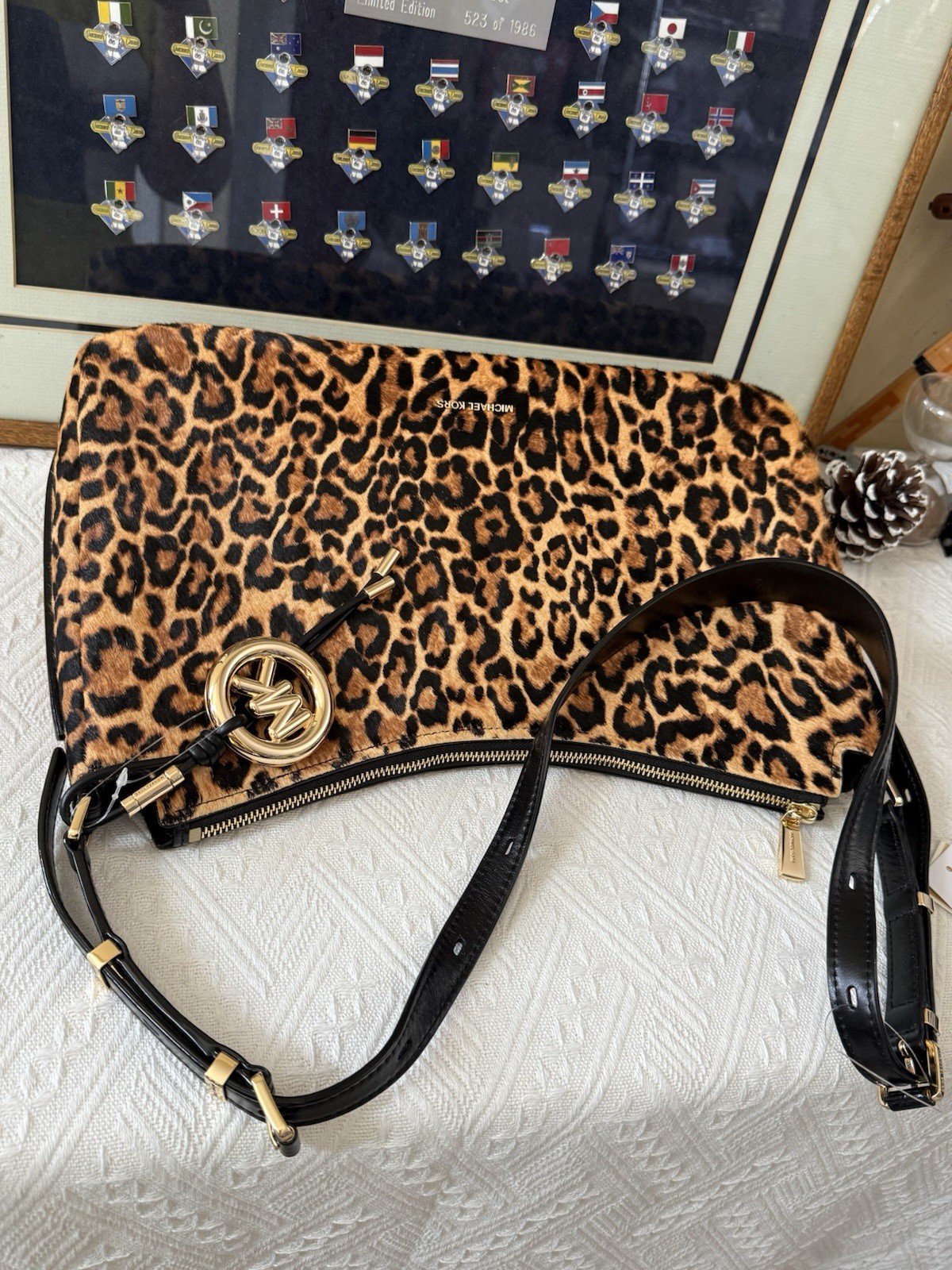 MICHAEL MICHAEL KORS Nolita Medium Leopard Print Calf Hair Shoulder Bag