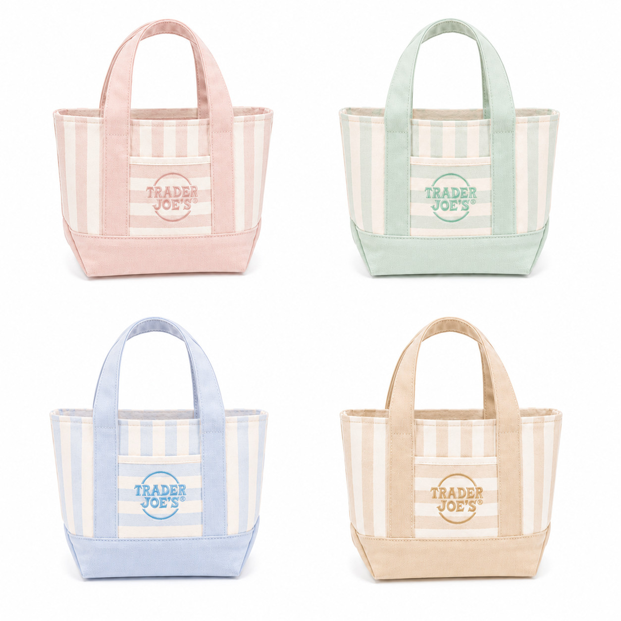 Trader Joe’s Striped Canvas Tote Bags-Mint Green