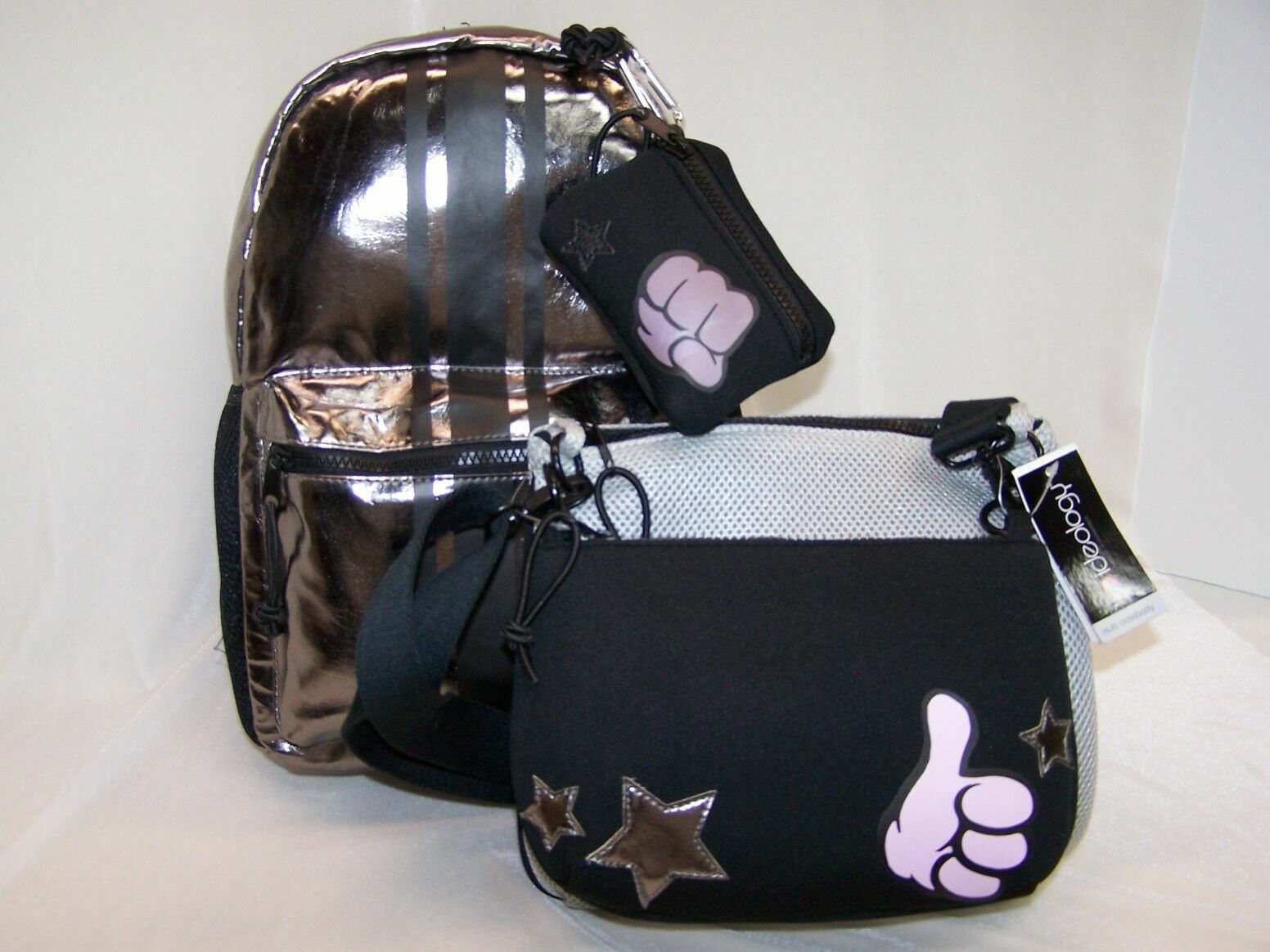 Backpack Handbag 2 in 1 Set LOT Silver Black Plus Crossbody
