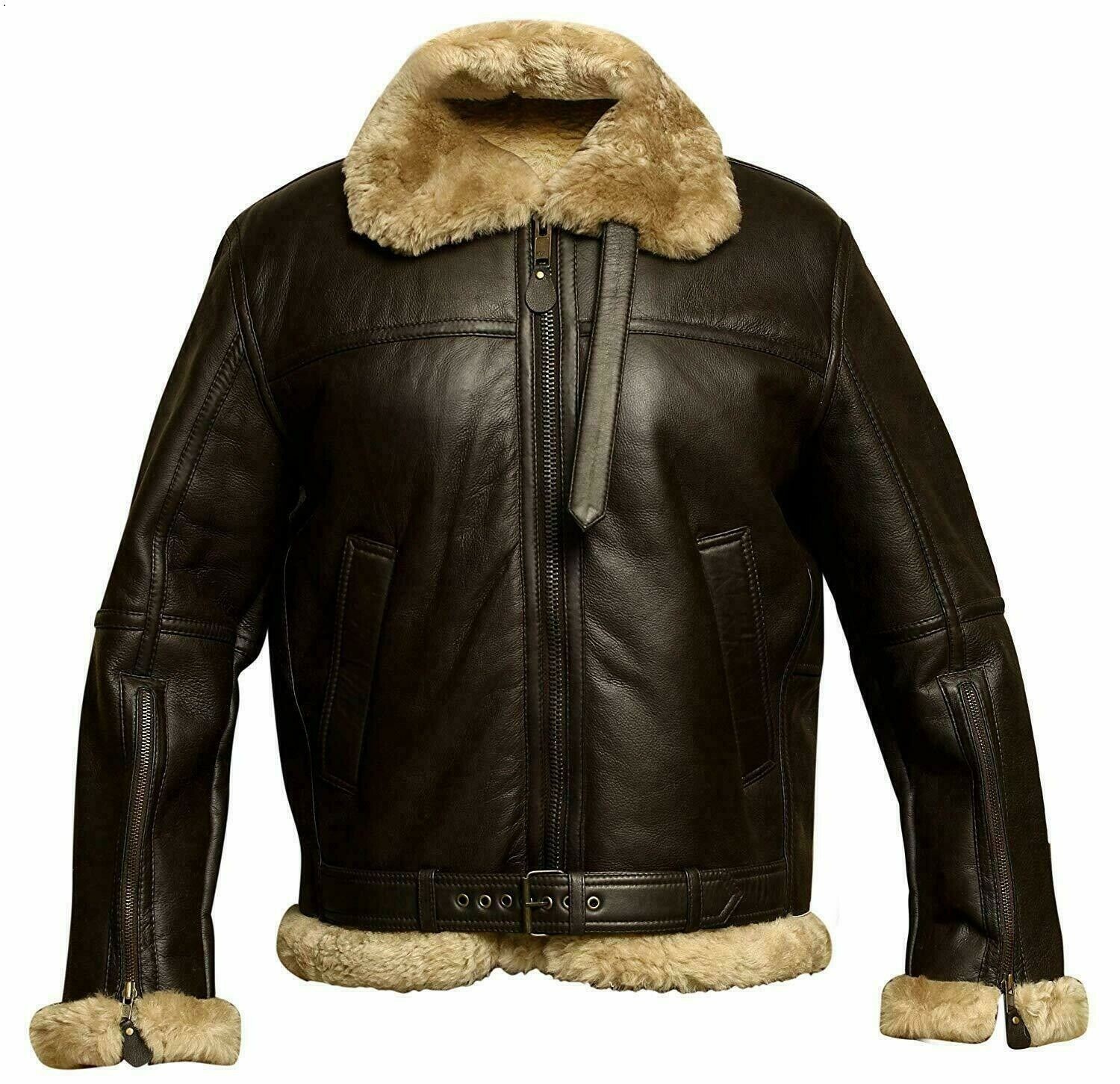 RAF Aviator B3 Bomber Jacket Men Real Sheepskin Leather Flying Pilot Jacket Coat