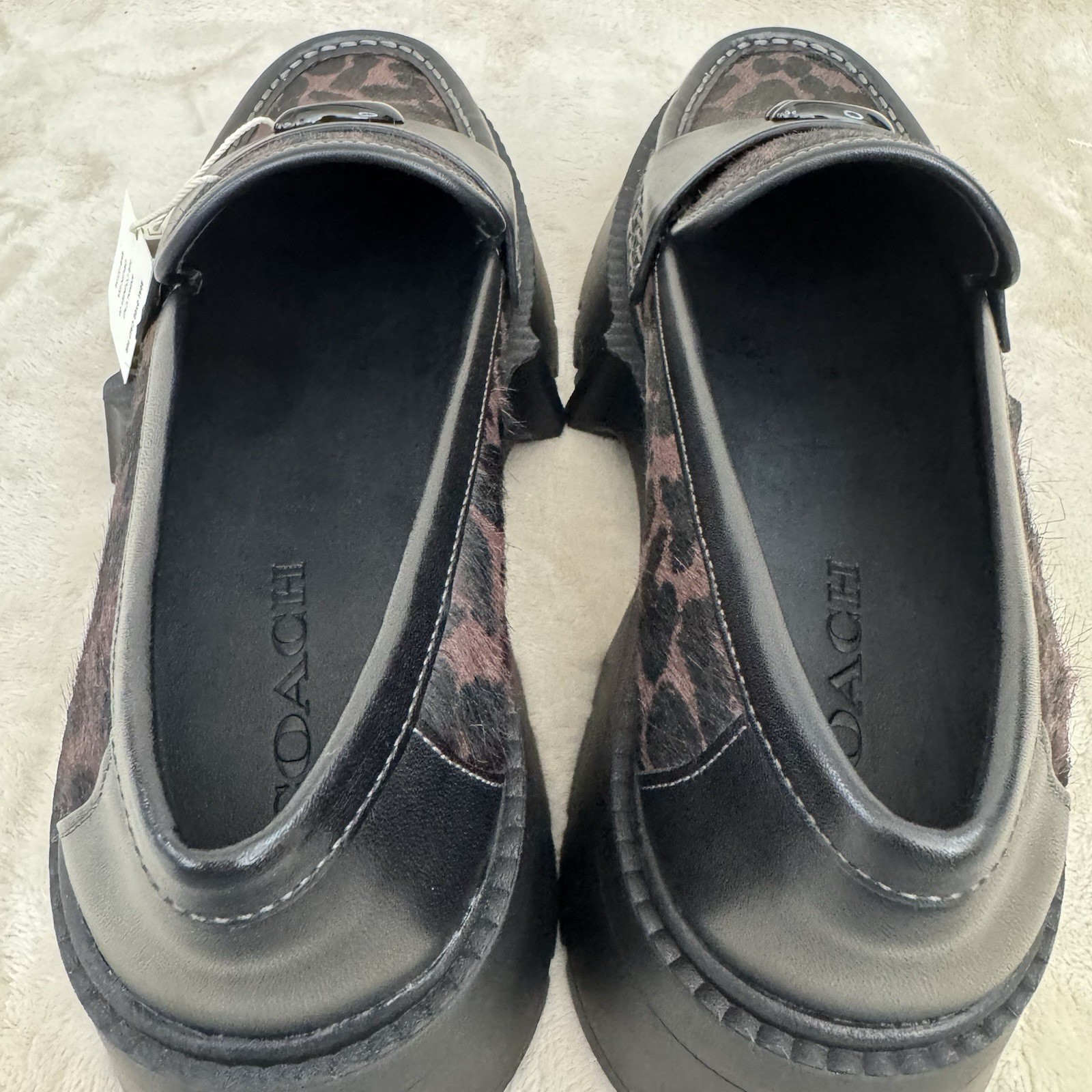 Coach NWOB Leah Platform Leopard Print Haircalf Loafers CCH55 Women 8.5