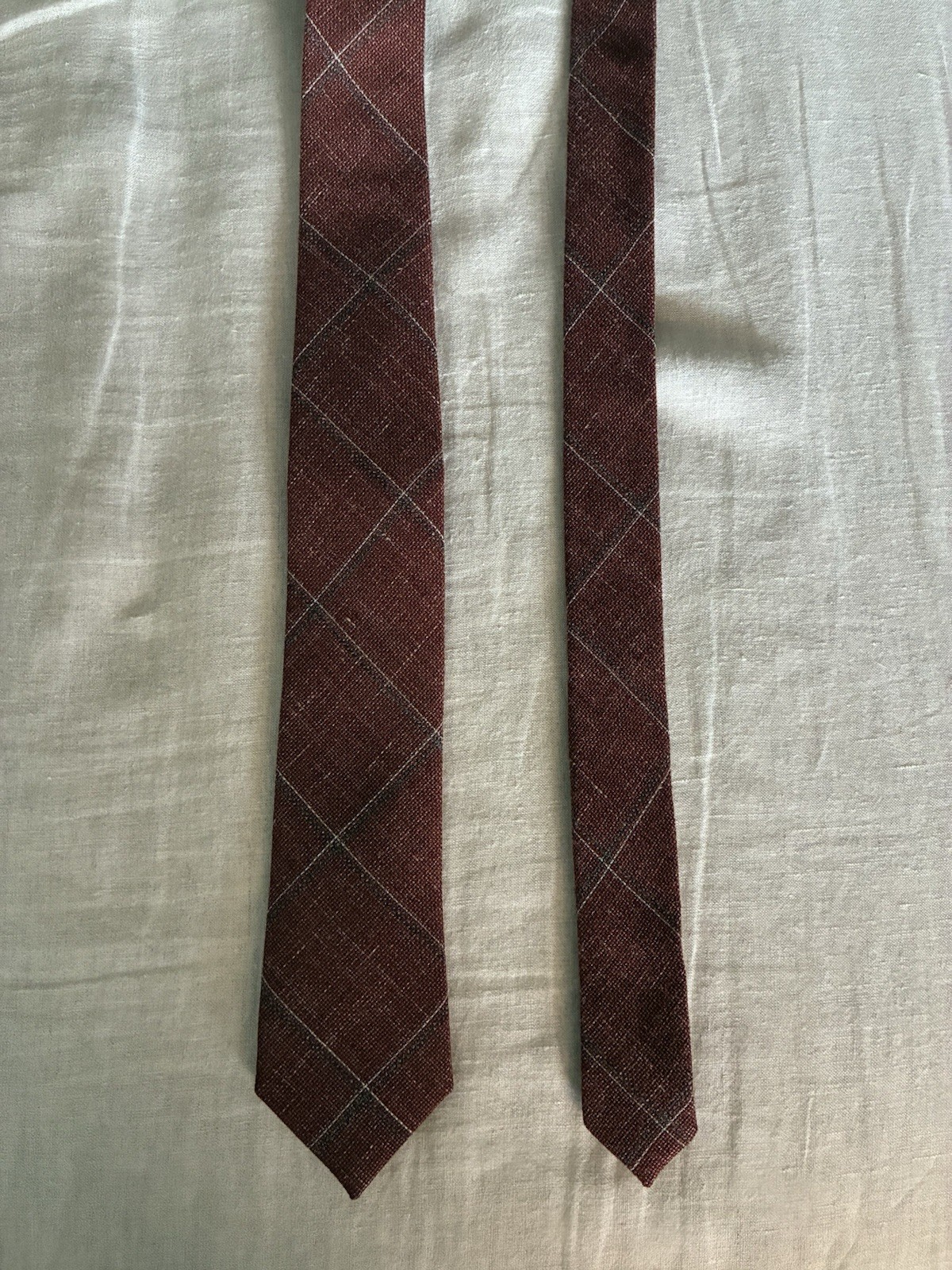 The Tie Bar Rust Windowpane Hopsack Wool Silk Linen Slim Tie Vitale Barberis VBC