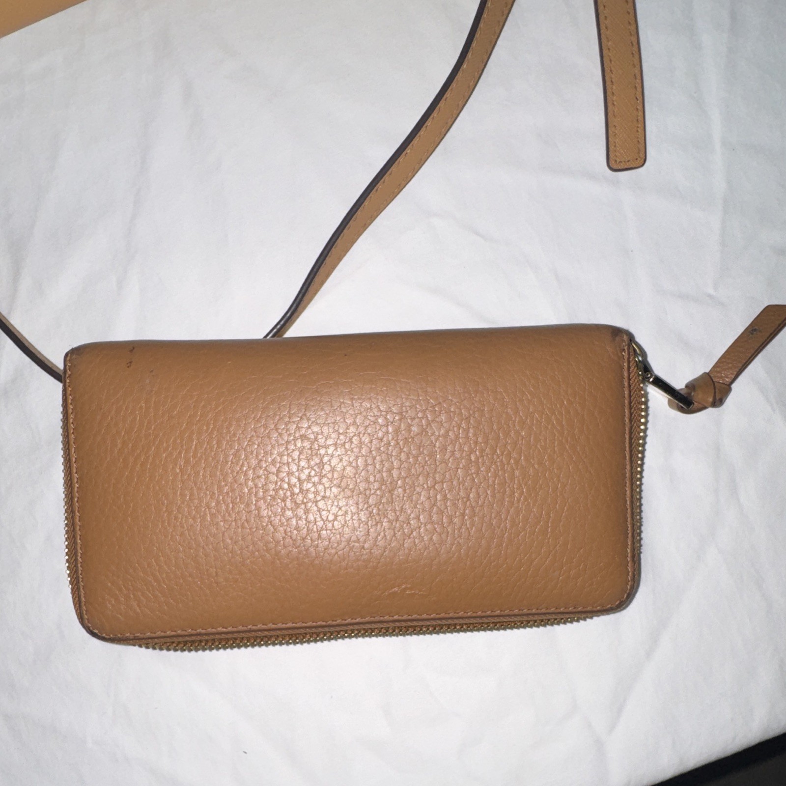 Tory Burch Brown Pebbled Zip Tote Detachable Strap Zip Wallet Gold Hardware