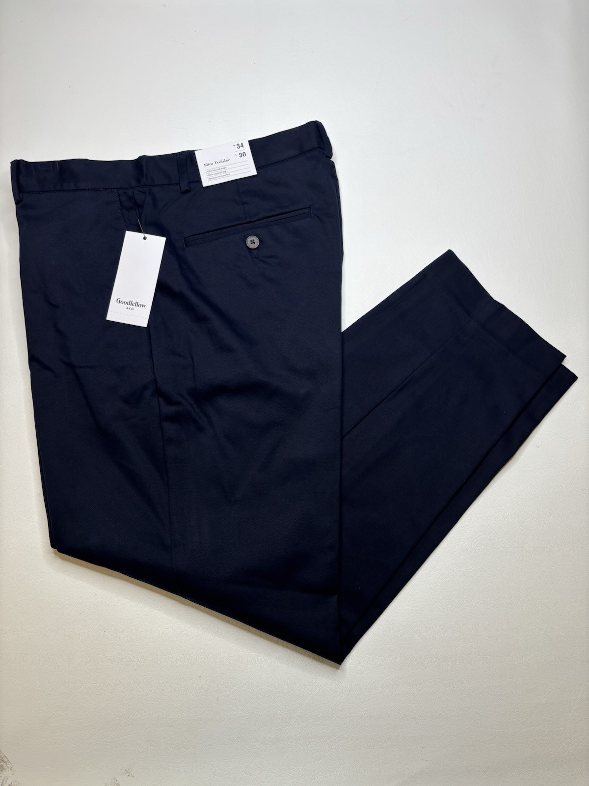 Men’s Extended Tab Slim Fit Trousers – Goodfellow & Co Navy Blue 34×30 NWT