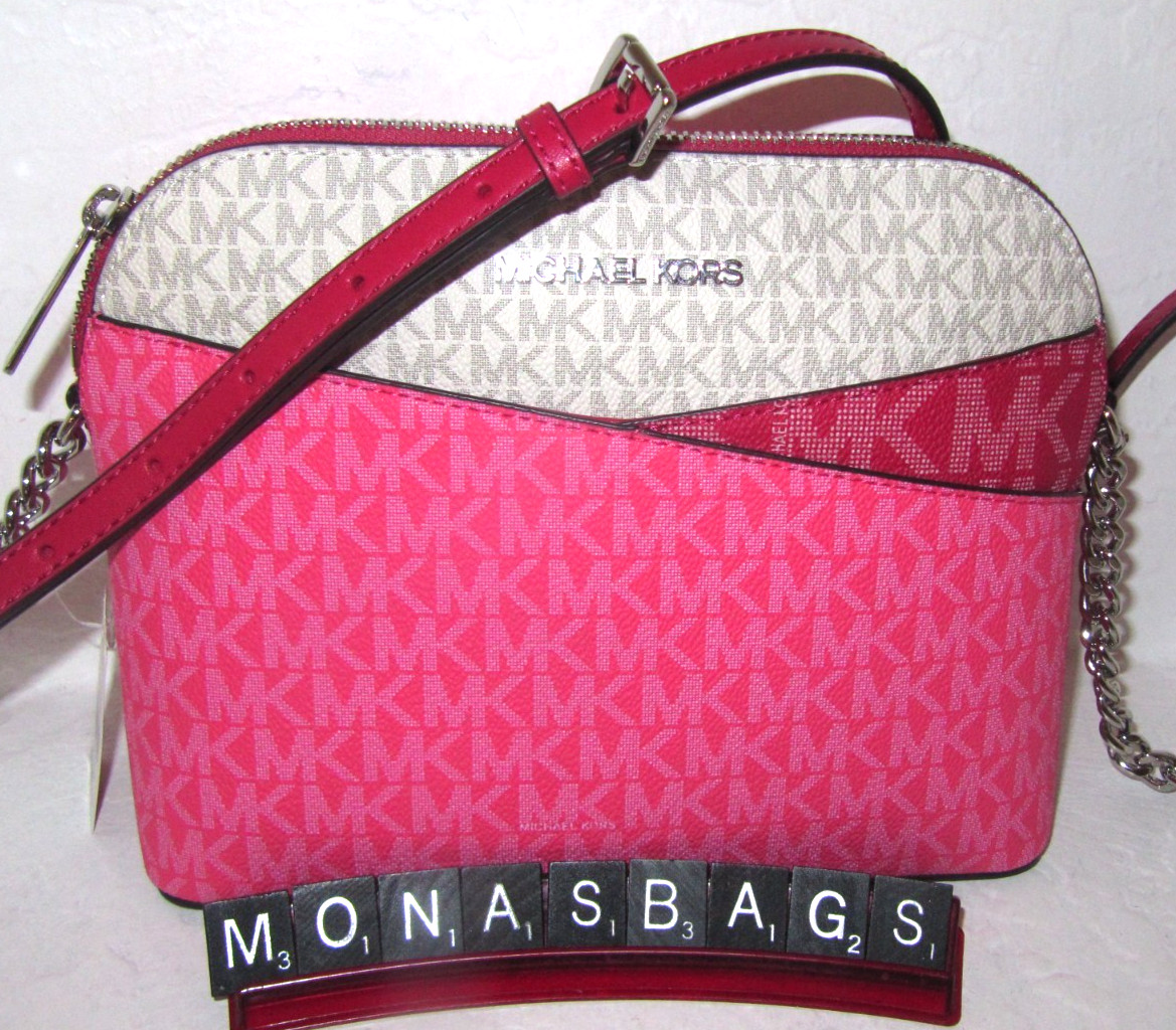 Michael Kors NEW Jet Set Med Dome Logo Crossbody Bag Dark Raspberry Pink NWT$258