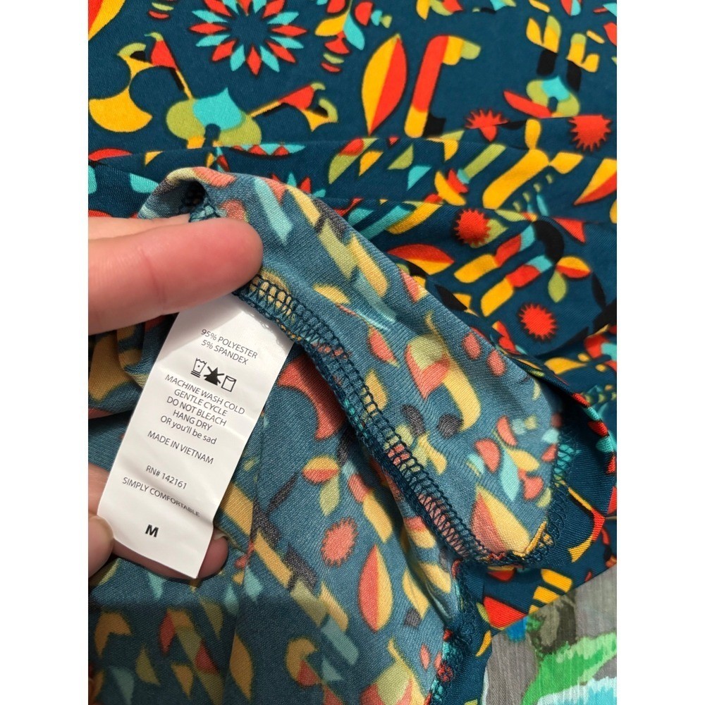 LuLaRoe Irma Tunic Top Shirt Medium M Abstract Print Teal Blue Orange