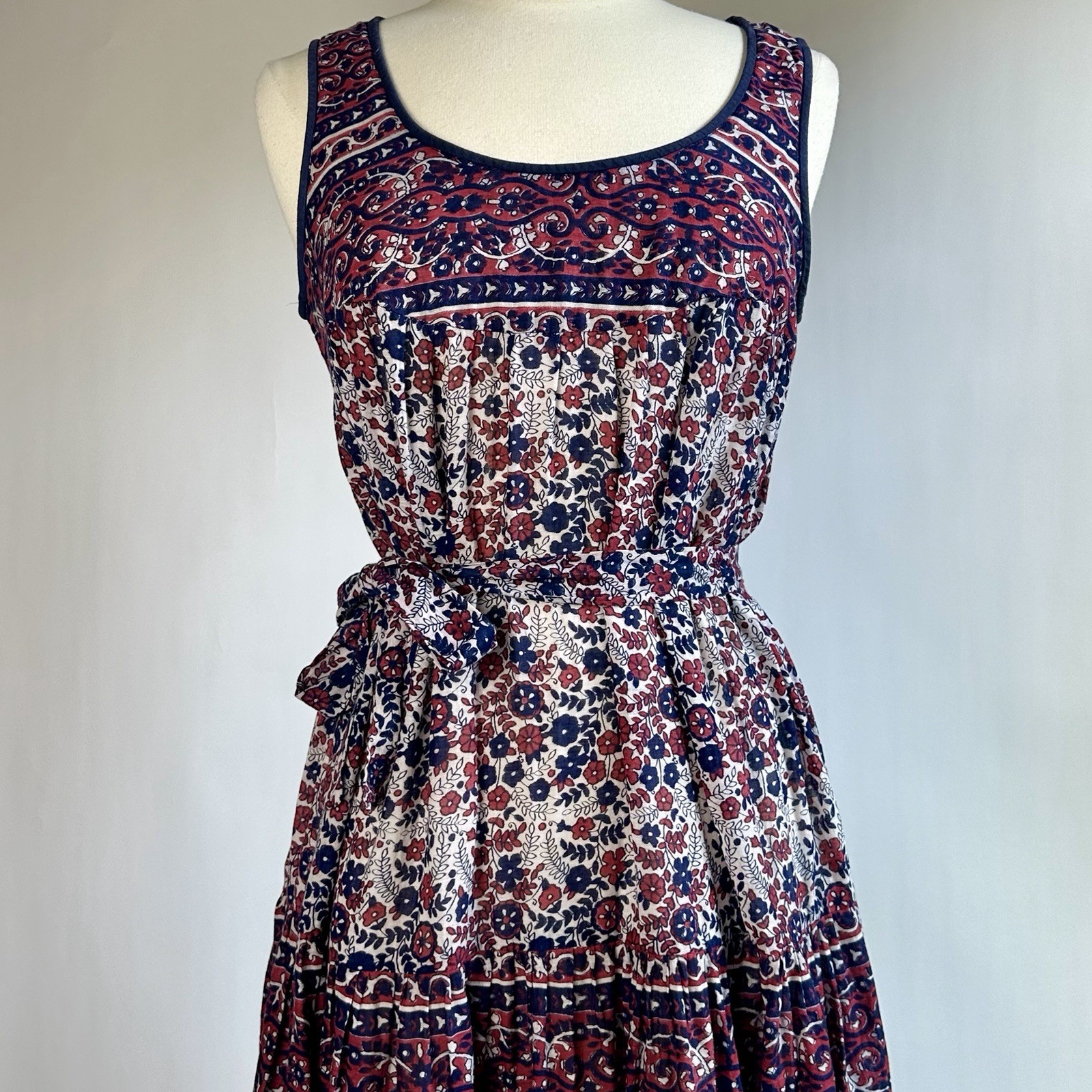 Vintage Kaiser 100% Cotton Tiered Gauze Dress with Optional Self Belt M/L