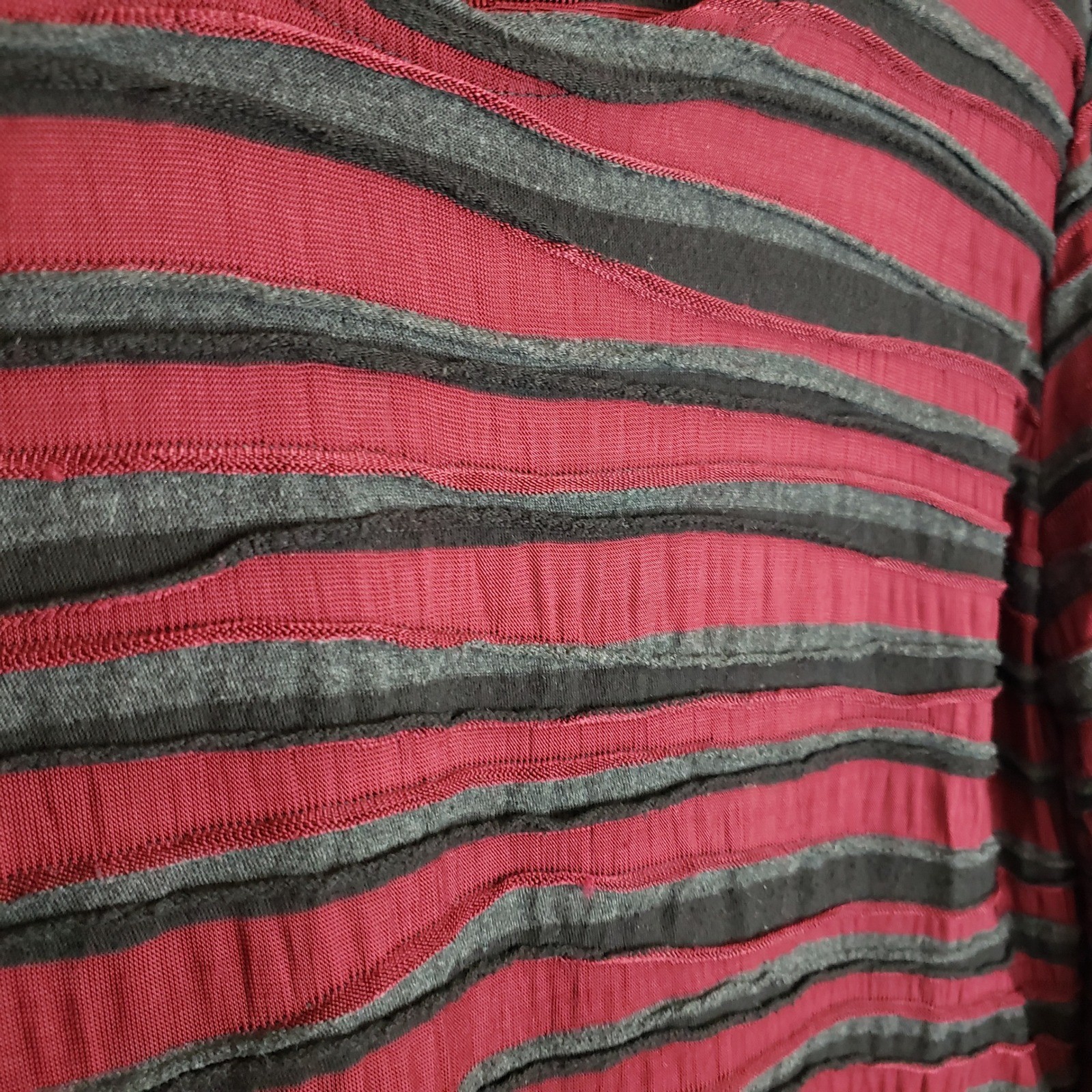 Cut Loose Womens Tunic Top Burgundy Gray Striped LS Textured Sz M semi-sheer