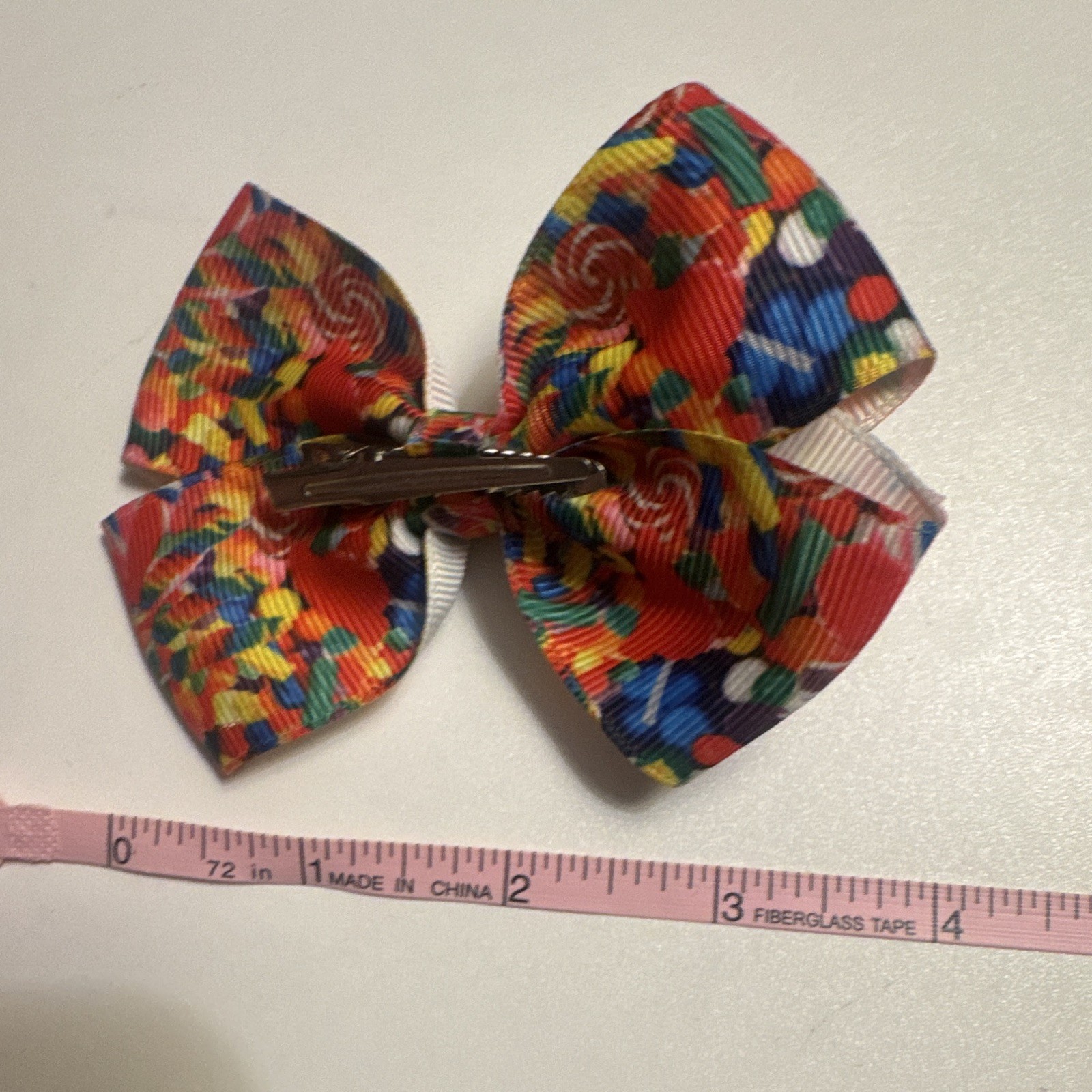 Hair Claw Multicolor Candy Print Grosgrain Bow Hair Clip 4 in Barrette, 1PCS