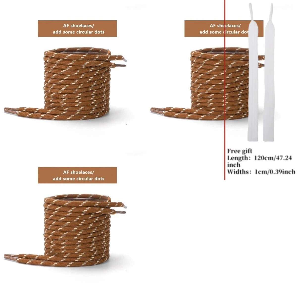 3 Pairs Flat Round AF1 Shoelaces Wheat Brown – Autumn Replacement Strings for Sp