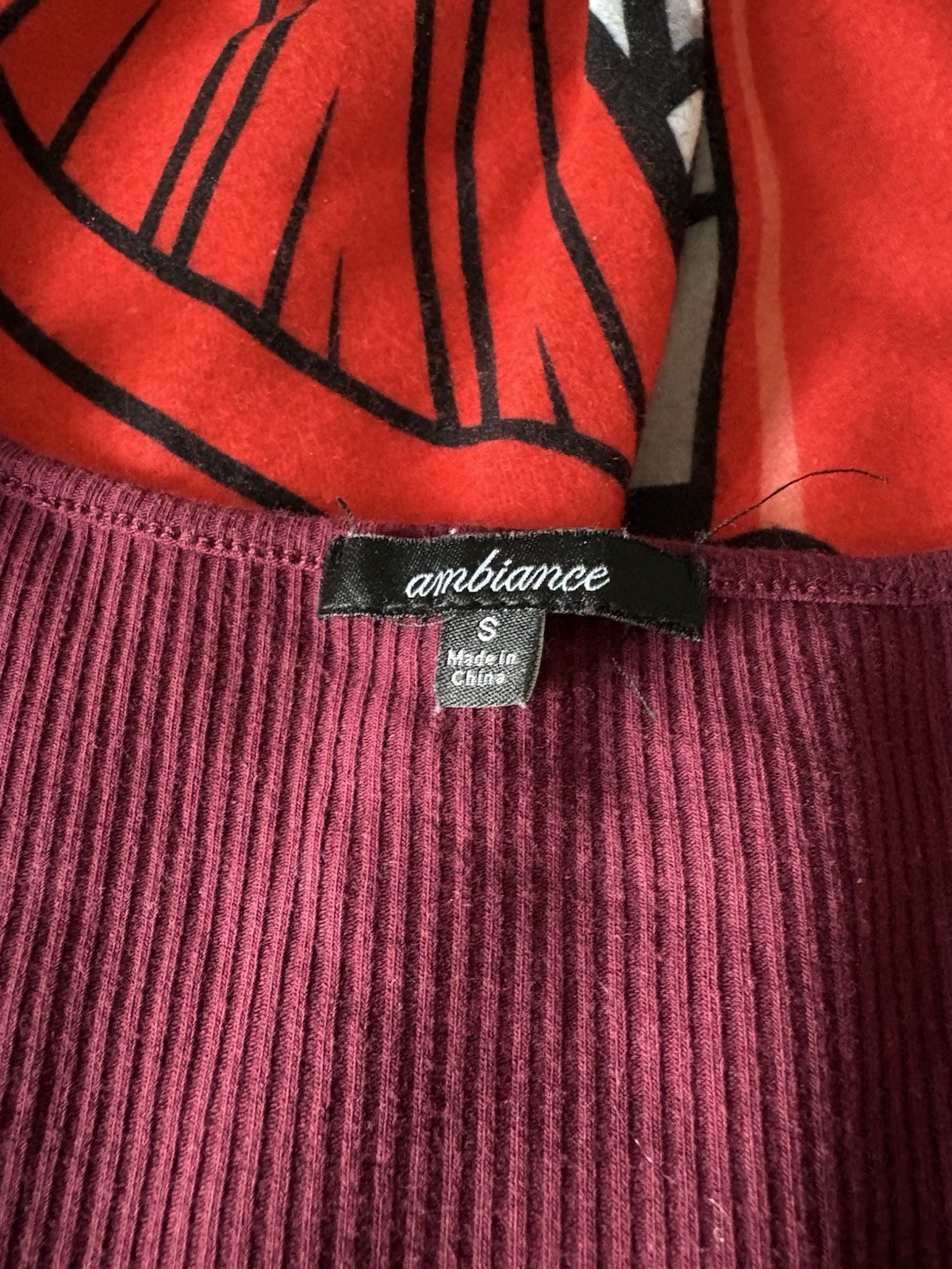 Ambiance Burgundy Ribbed Knit Square Neck Short Sleeve Bodycon Dress S