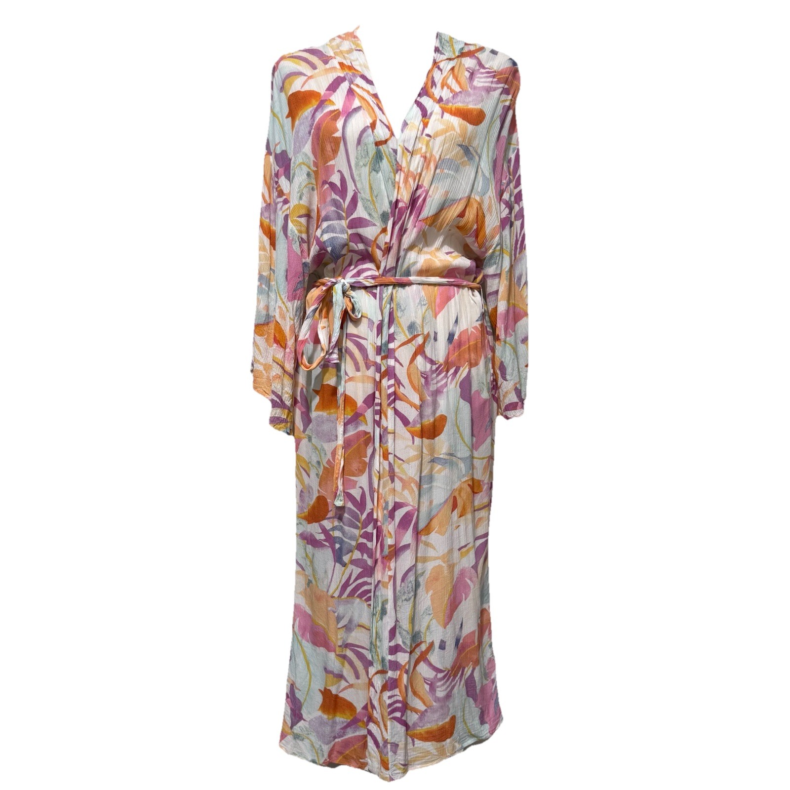 Z SUPPLY Bed to Beach Palm Leaves Kimono Wrap Dress Medium Resort Wear Vacation