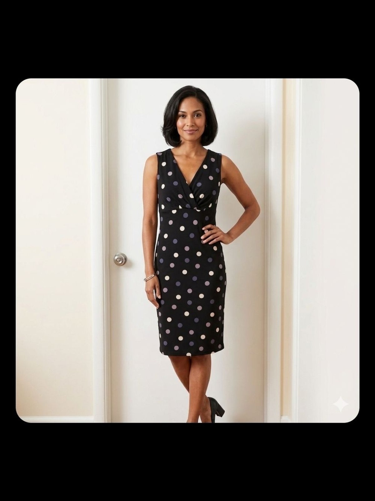 Source Unknown Black Sleeveless Polka Dot Midi Dress