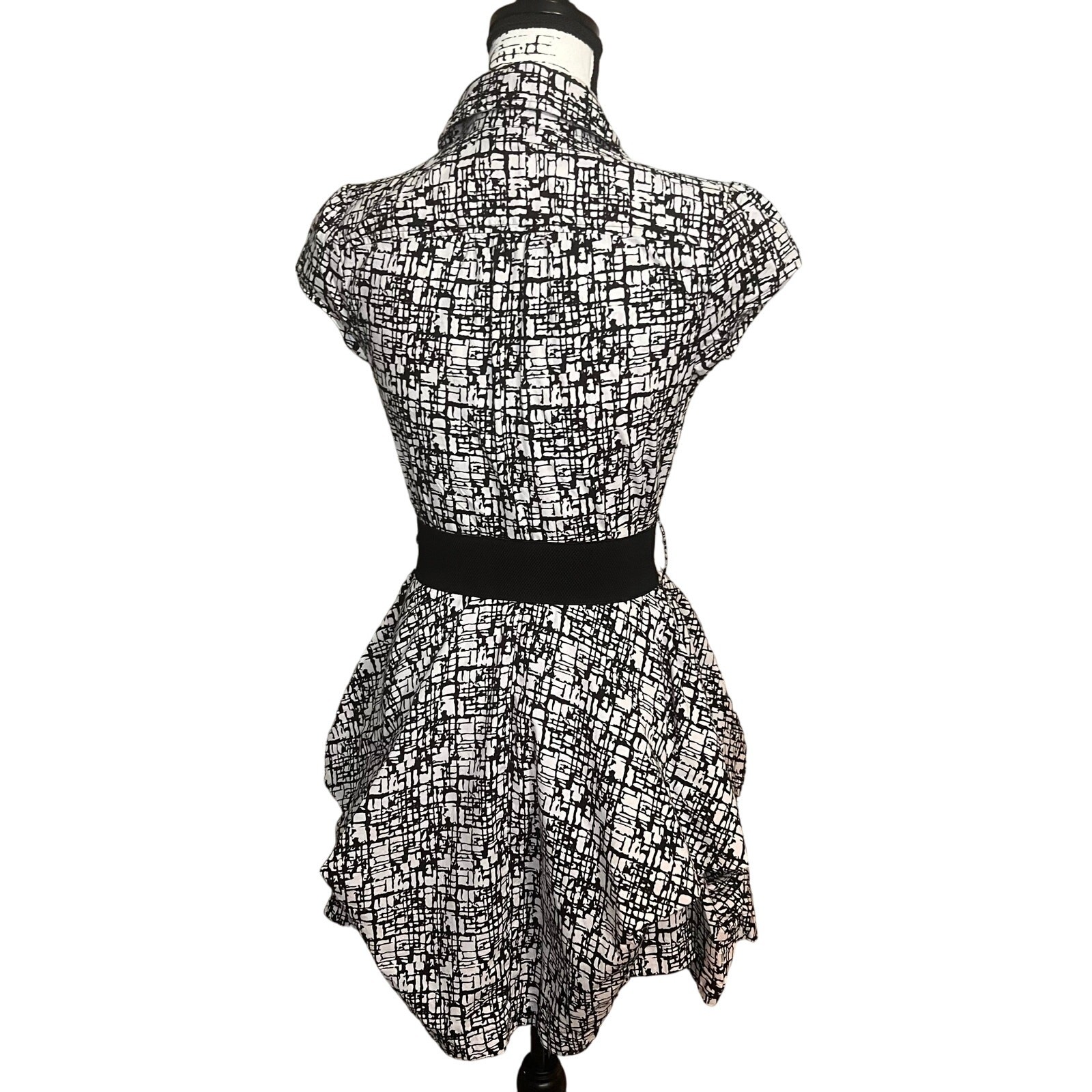 BCX Black White Abstract Print Ruffled Skirt Short Dress Women’s Medium