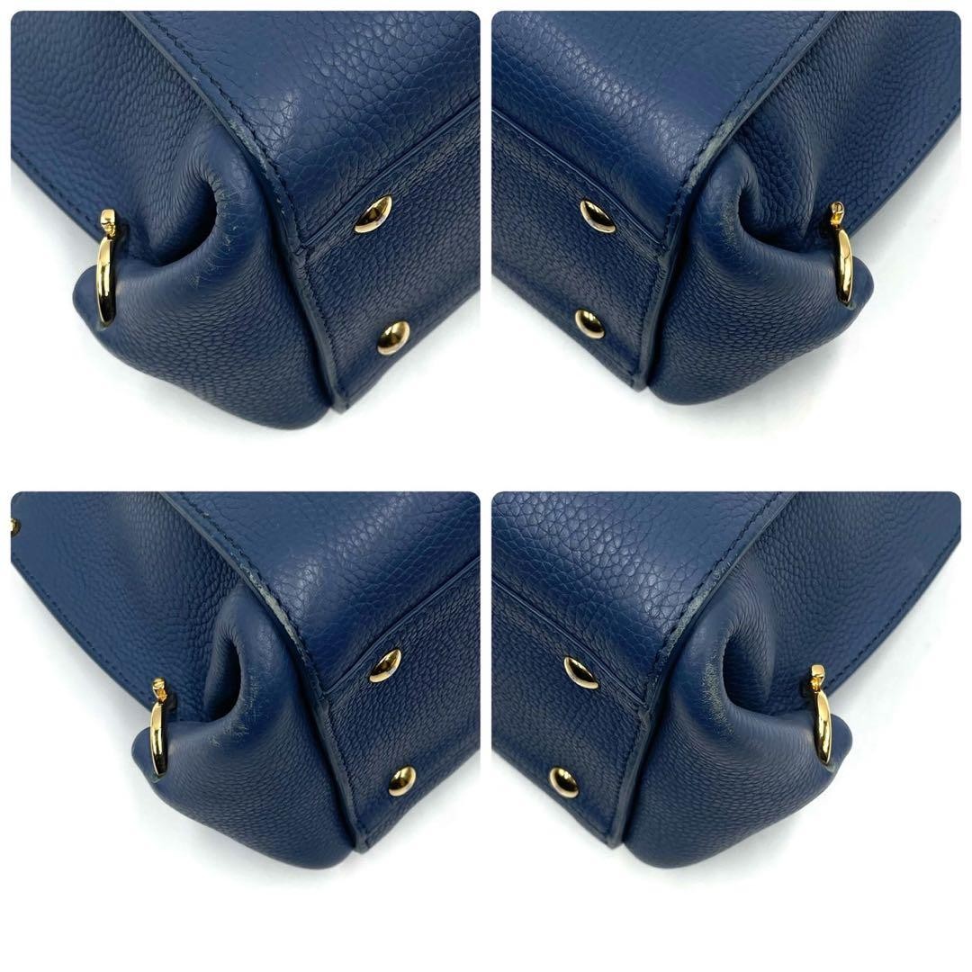 Salvatore Ferragamo Sofia 2way Gancini Leather Handle Crossbody Blue Gold Auth