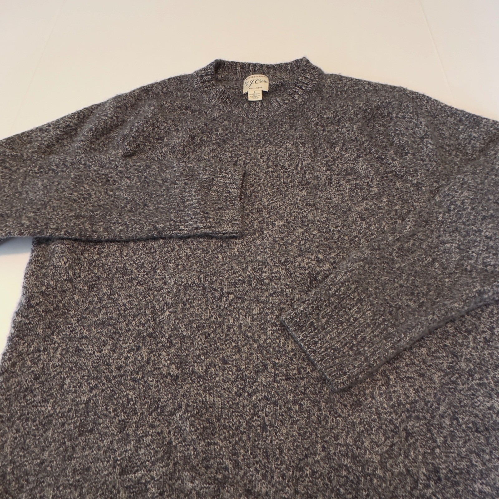 J.Crew Rugged Merino Wool Blend Marled Crewneck Sweater Mens Large Gray