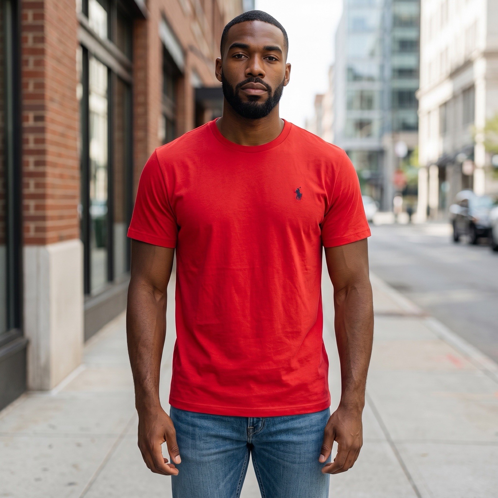 Polo Ralph Lauren Shirt Mens 2XL Red Short Sleeve Crew Neck Blue Pony Pocket