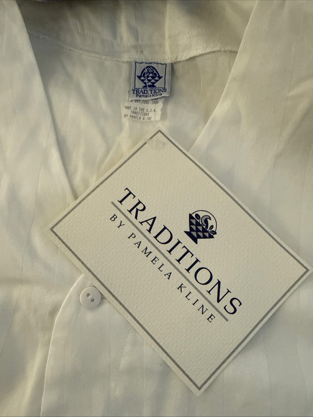 NWT Traditions Pamela Kline Night Shirt 100% Cotton Wht Tuxedo Stripe One Size