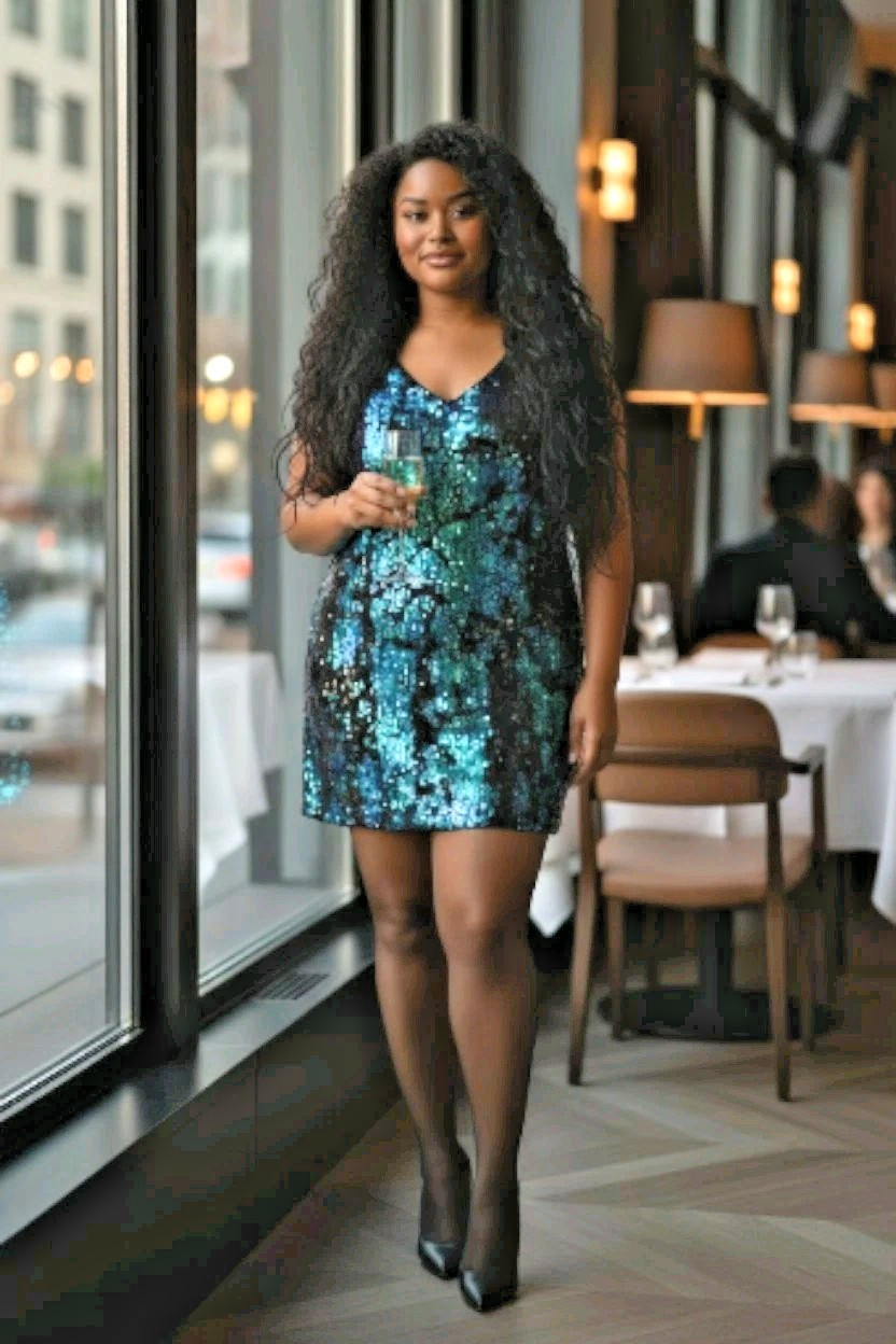 Forever 21 Mini Dress Sequin Plus 2X Green Iridescent Holiday Christmas NY Party