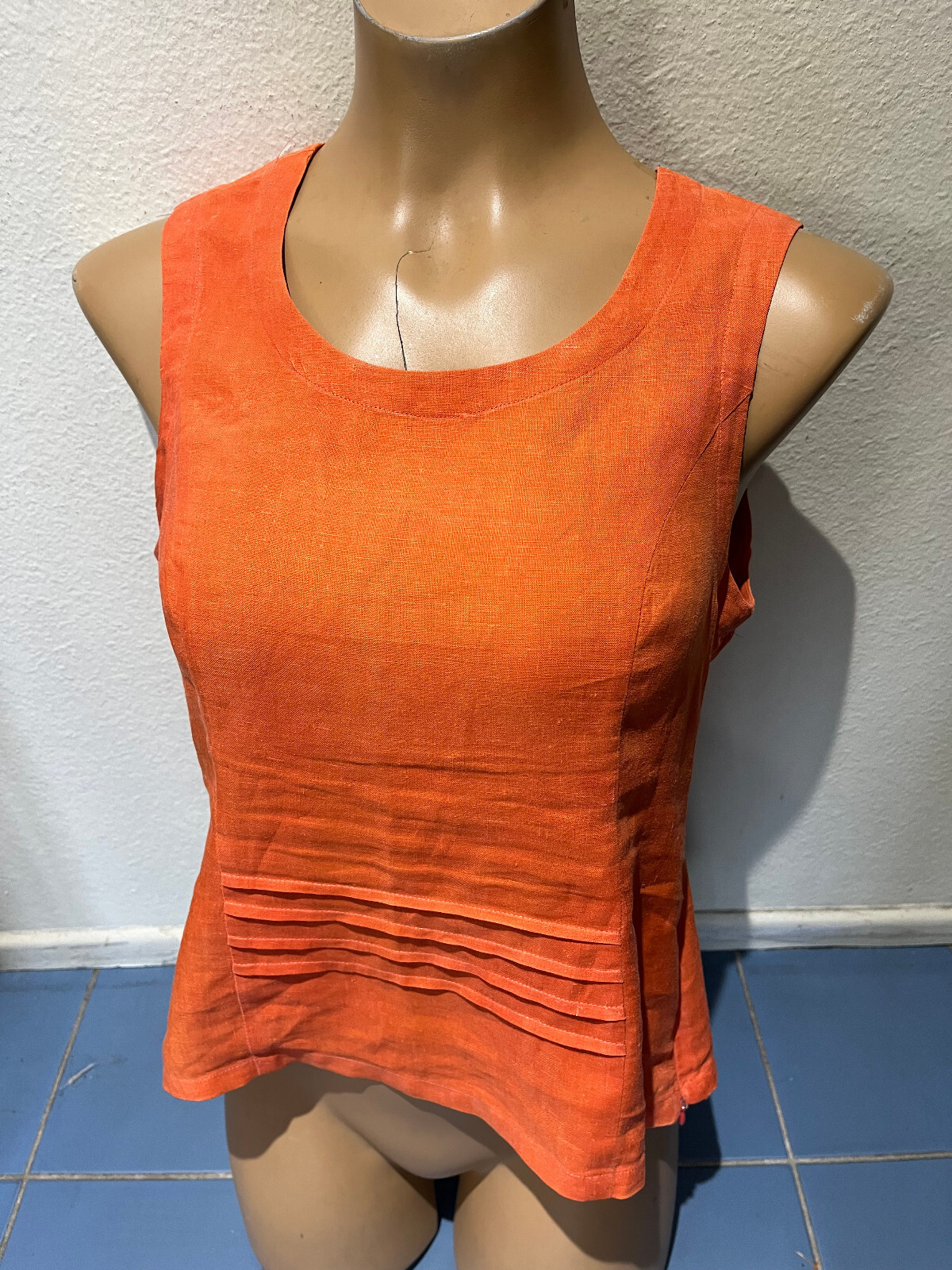 Vintage Perutz Italy Orange Linen Sleeveless Top with Side Zipper – Women’s Sz S