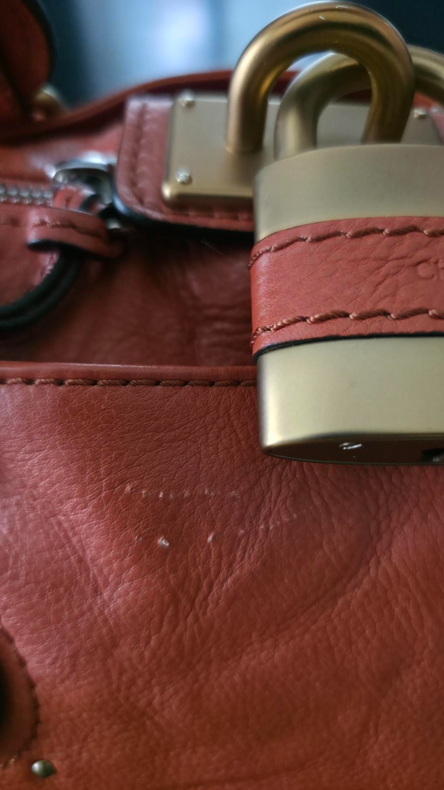 Chloé Paddington Medium Leather Satchel Bag Burnt Orange Brass Lock & Key