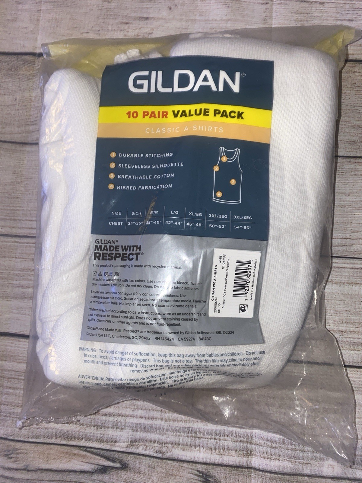 Gildan A-Shirts 10 Pk Men’s Size SMALL 34-36 White Undershirt Tank Top New