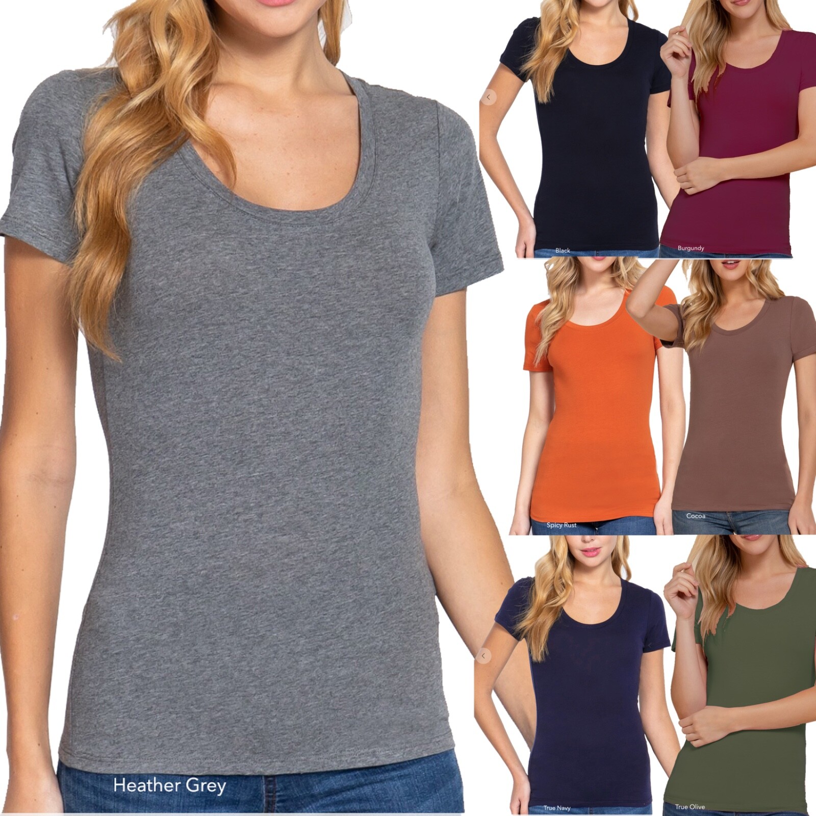 Active Basic 9663 Cotton Jersey Scoop Neckline T-shirt Slim Fitted Short Sleeve