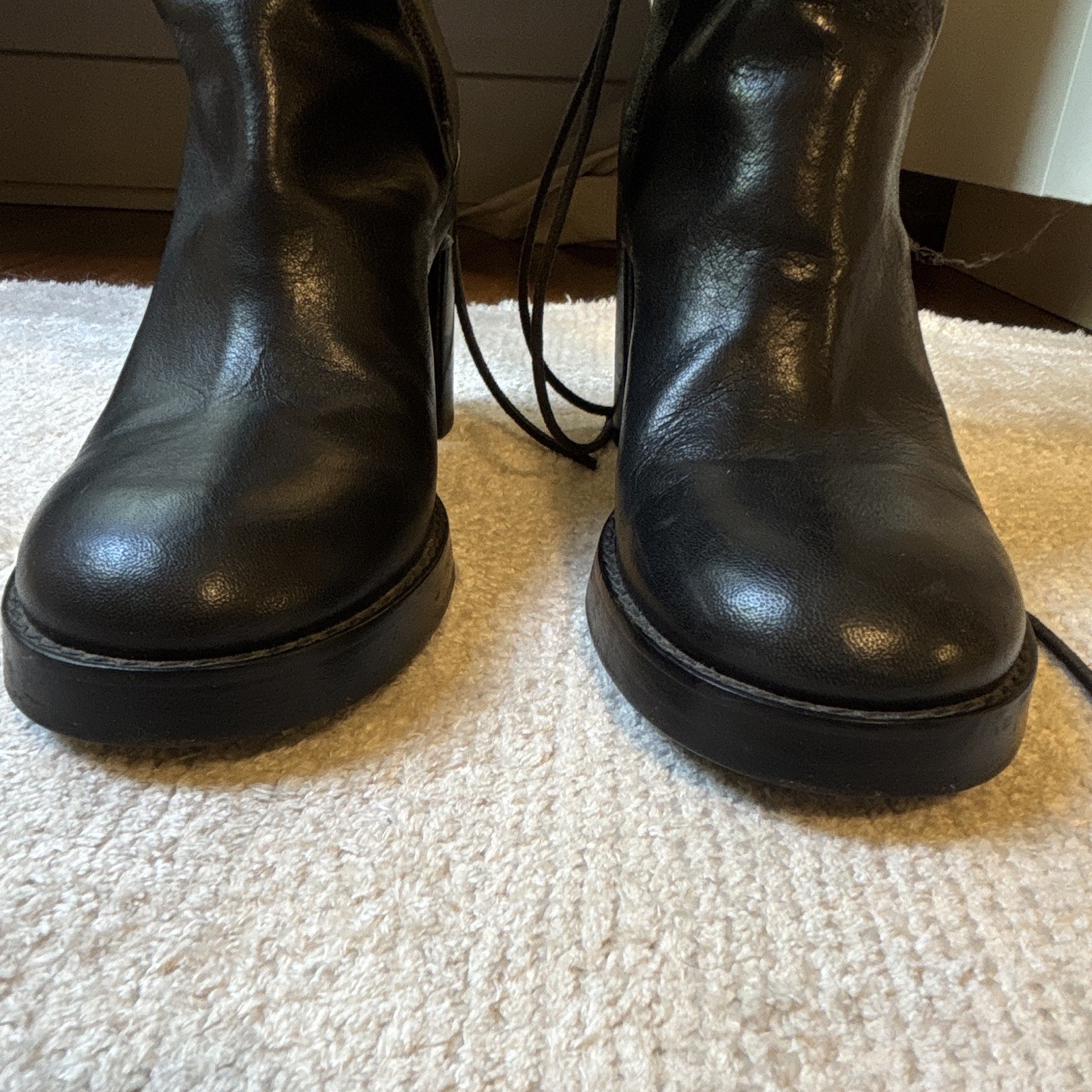 Ann Demeulemeester Women’s Black Leather Knee High Boots Lace-Up Zipper 9