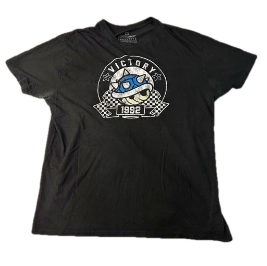 Lootwear Mario Kart Blue Shell Victory Nintendo Black T-Shirt Size 2X Graphic