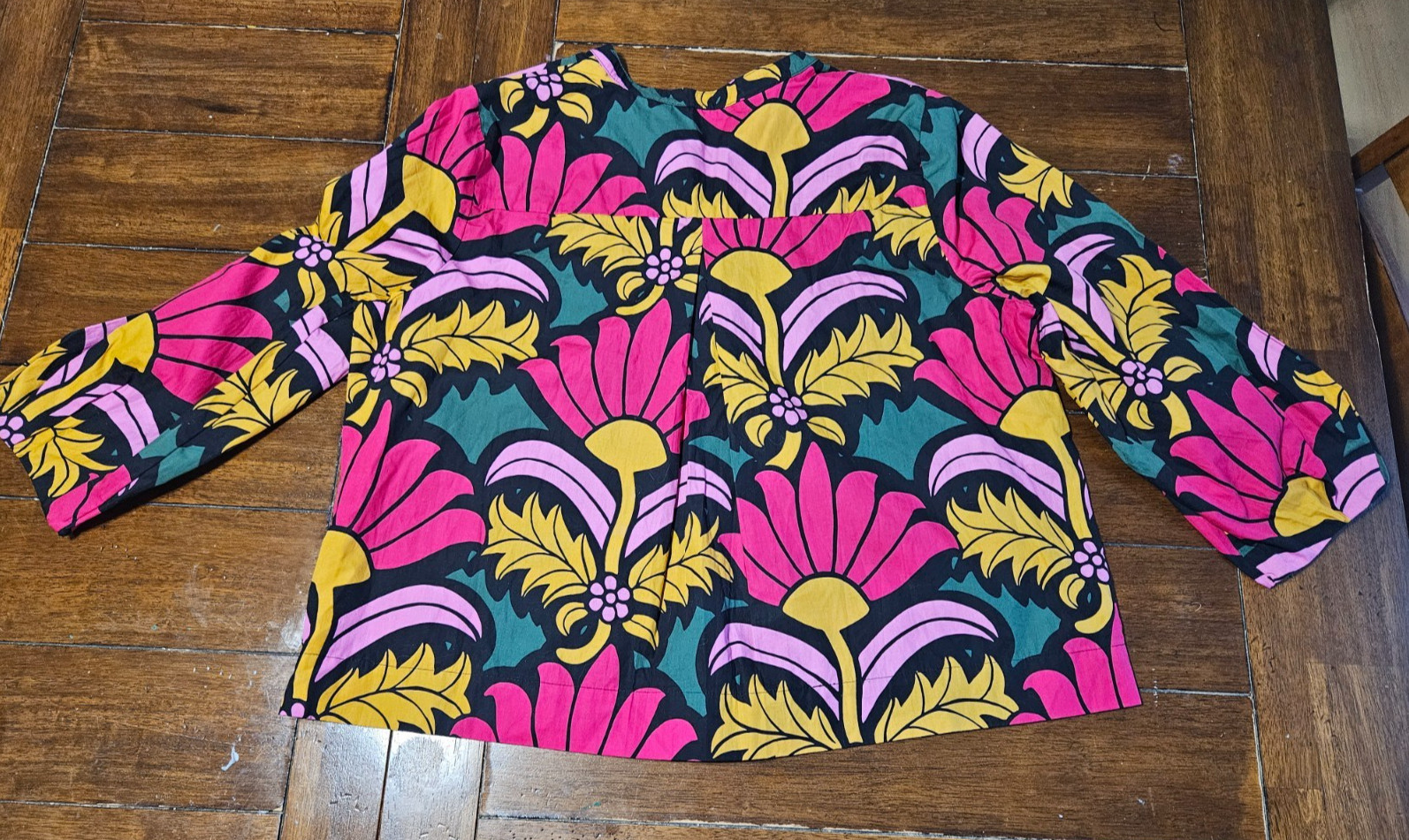 J Crew Floral Top Women XXL Ratti Grandi Fiori Cruise Cotton Boho Pink Black