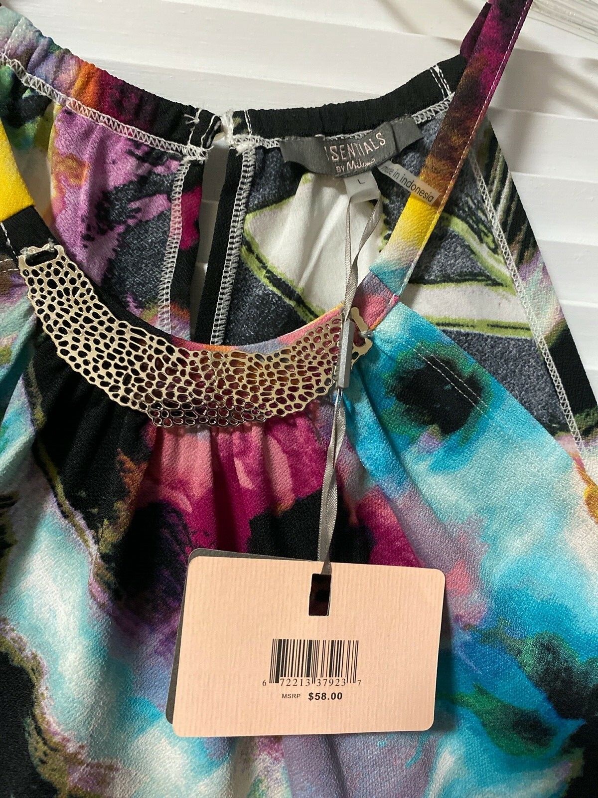 ESSENTIALS BY MILANO JUNIORS T-BACK MULTI COLOR KNIT BLOUSE SIZE L NWT