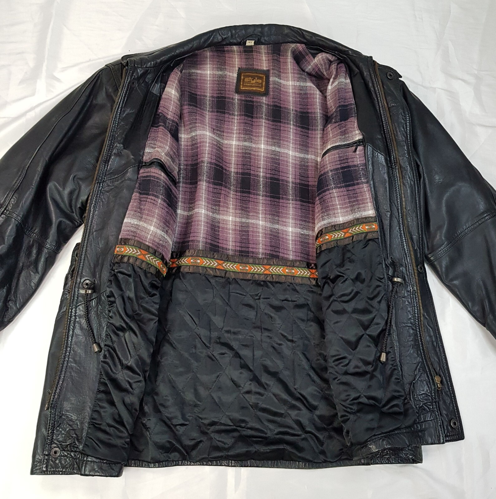STYLE INTERNATIONAL SIZE XL MENS BLACK GENUINE LEATHER PARKA JACKET BIKER COAT