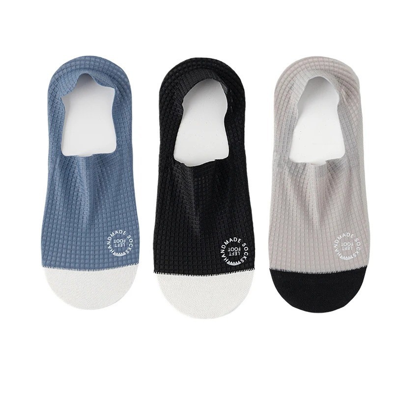3Pairs Men Invisible Socks No Show Thin Breathable Waffle Boat Low Cut Mesh Sox