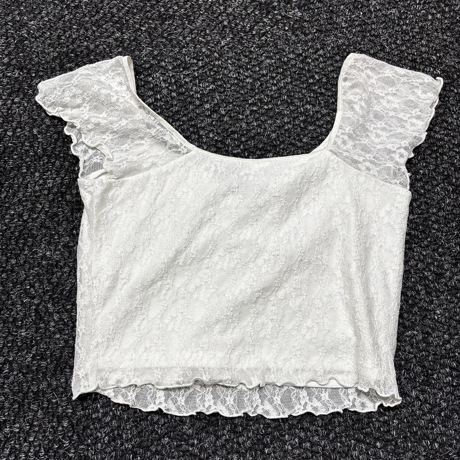 Abound White Lace Ruffle Sleeve Square Neck Crop Top Y2K