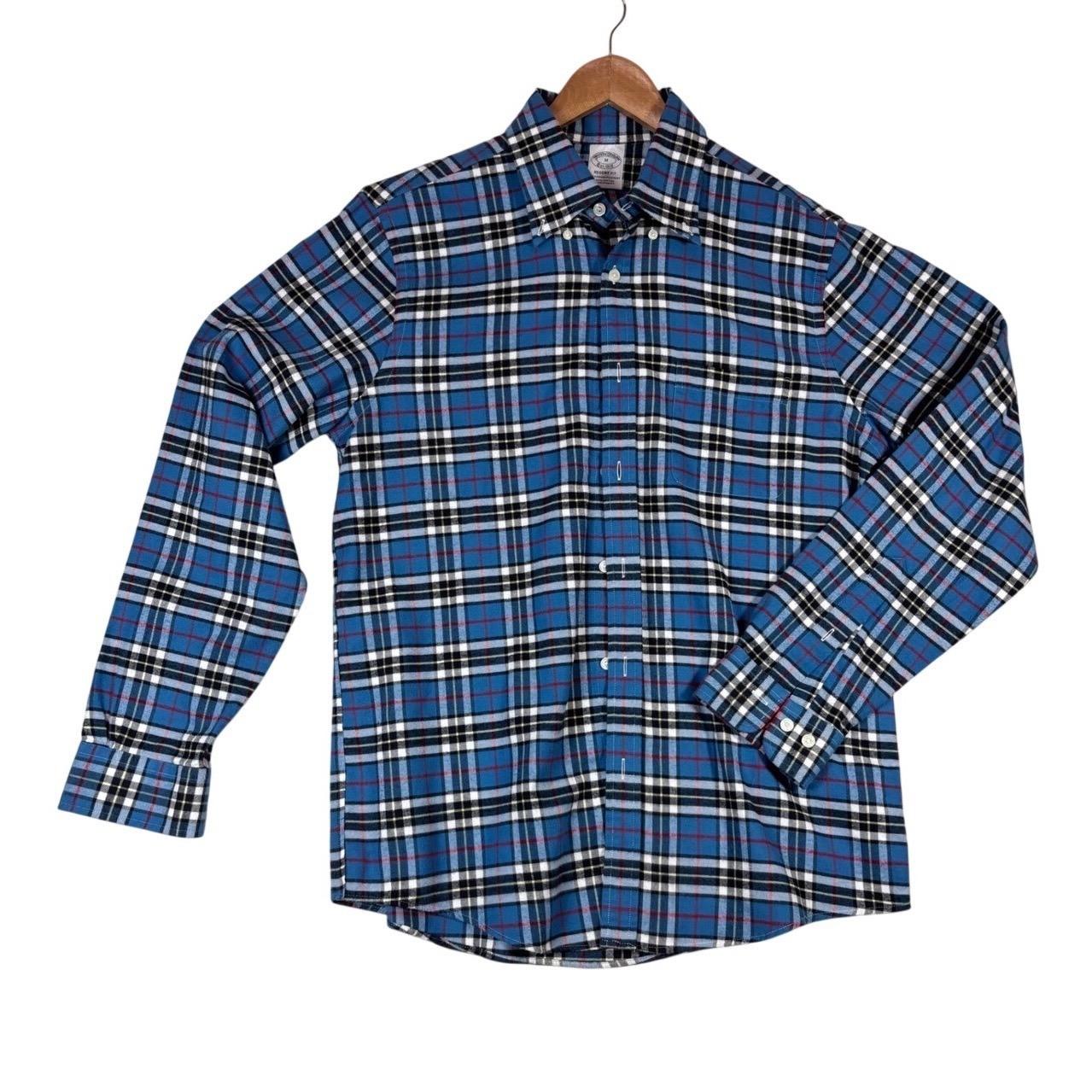Brooks Brothers Regent Fit Mens Blue Flannel Cotton Button Down Shirt Sz M NWOT